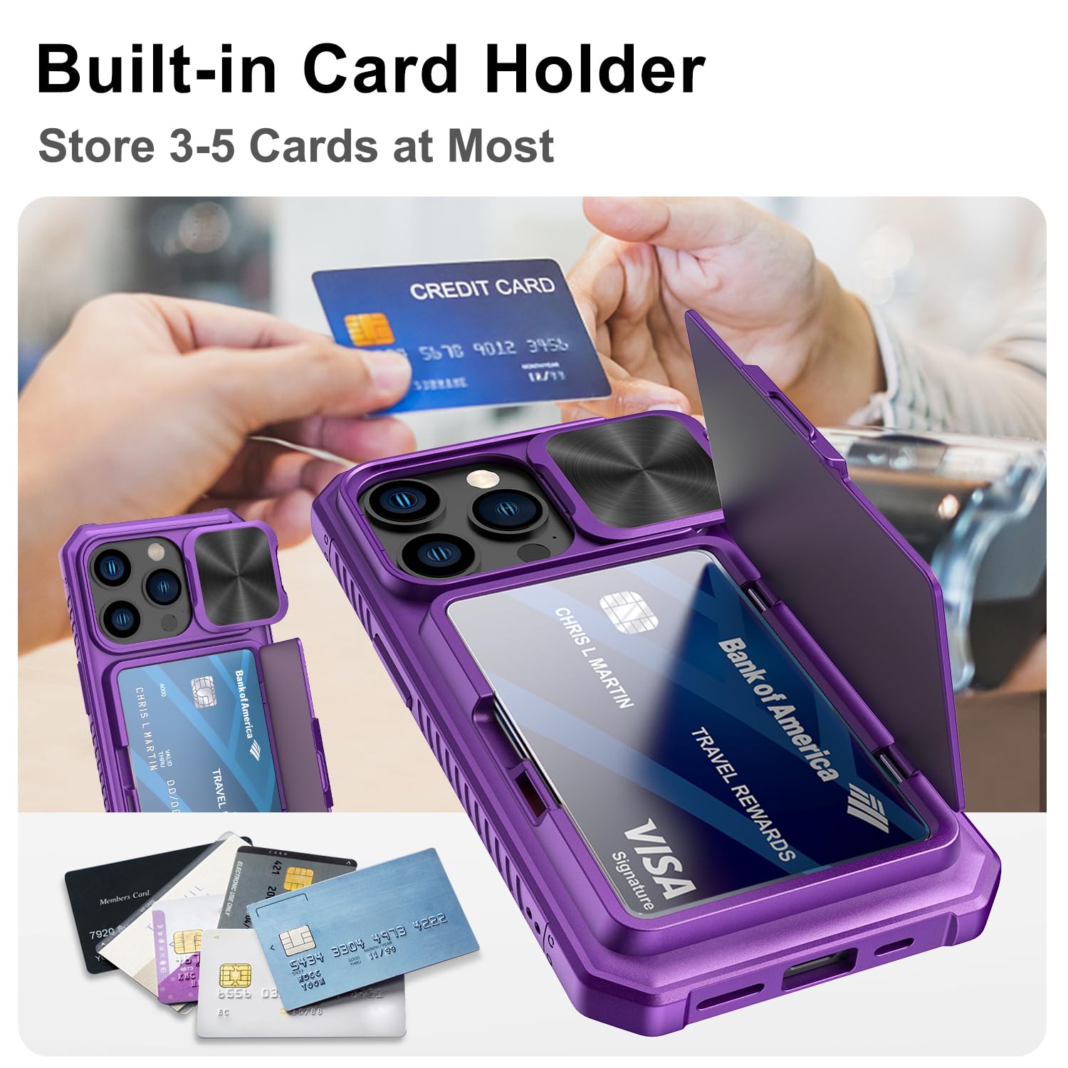 Bxyjy For Iphone 15 Pro Case Wallet With Card Holder (4 5 Cards) & Slide Camera Cover & Kickstand, Military Grade Drop Protectio