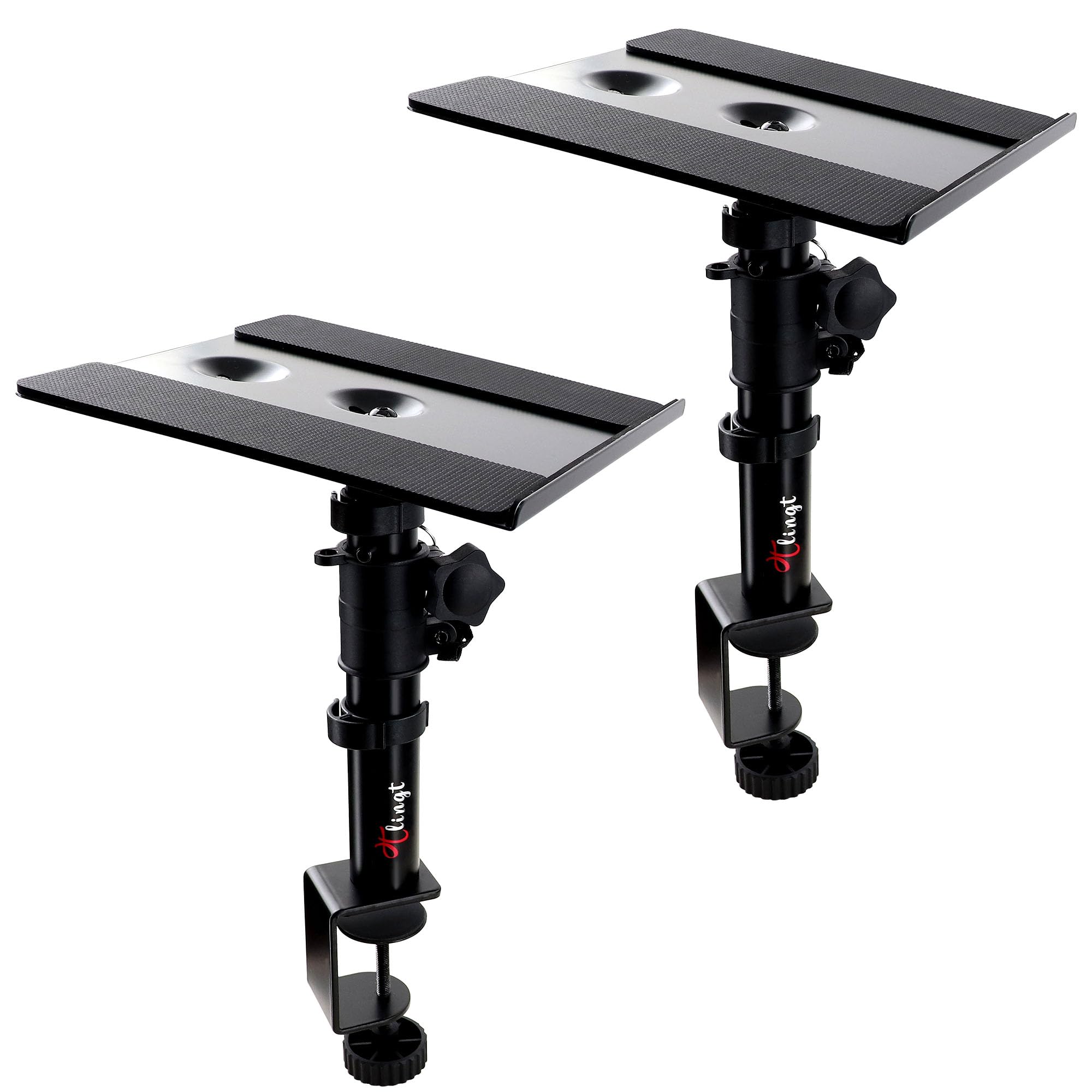 Tlingt Studio Monitor Stand Pair, Clamp-on Desk Set of 2, 9.5x9 Inch Metal Tray, -10 to +10 Tilted Angle for Wide Range of Monit