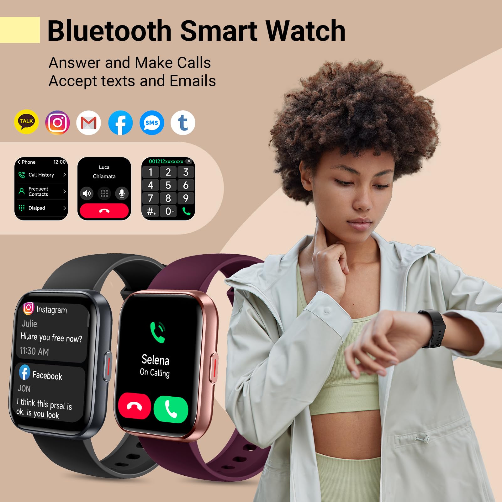 Smartwatch For Women, Compatible With Android & Iphone, 1.8'' Fitness Tracker Watch With Alexa, Call & Notification Alerts, Hear