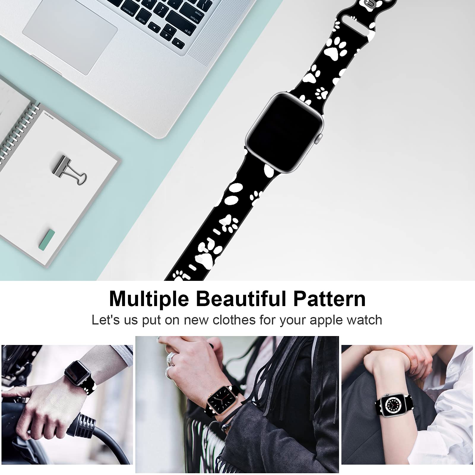 Bxxtpk White Puppy Paw In Black Background Cat Paw Compatible With Apple Watch Band 42Mm 44Mm Soft Silicone Wristbands For Iwatc