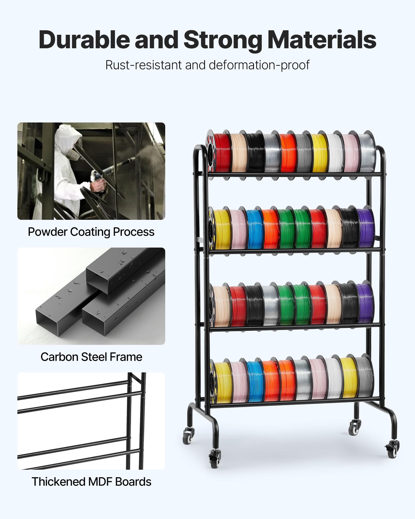Vevor 3D Printer Filament Storage Rack, 4 Tier Heavy Duty Storage Shelf, Rolling Filament Spool Holders Racks With Wheels, Filam
