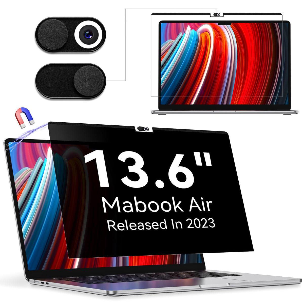 Magnetic Privacy Screen Protector Compatible With Macbook Air M2 13.6 Inch (2022 Release), Removable Anti Spy Blue Light Glare S