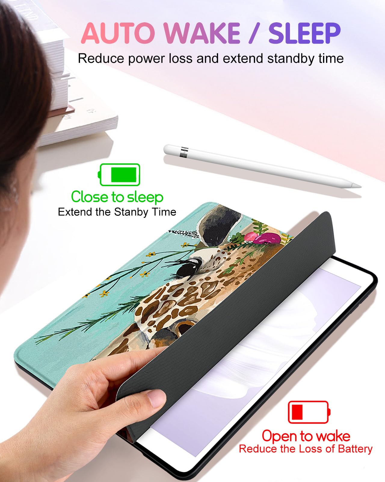 Uppuppy For Ipad 9Th/8Th/7Th Generation Case 10.2 Inch Girls Cute Women Folio Smart Cover With Pencil Holder Giraffe Cartoon Coo