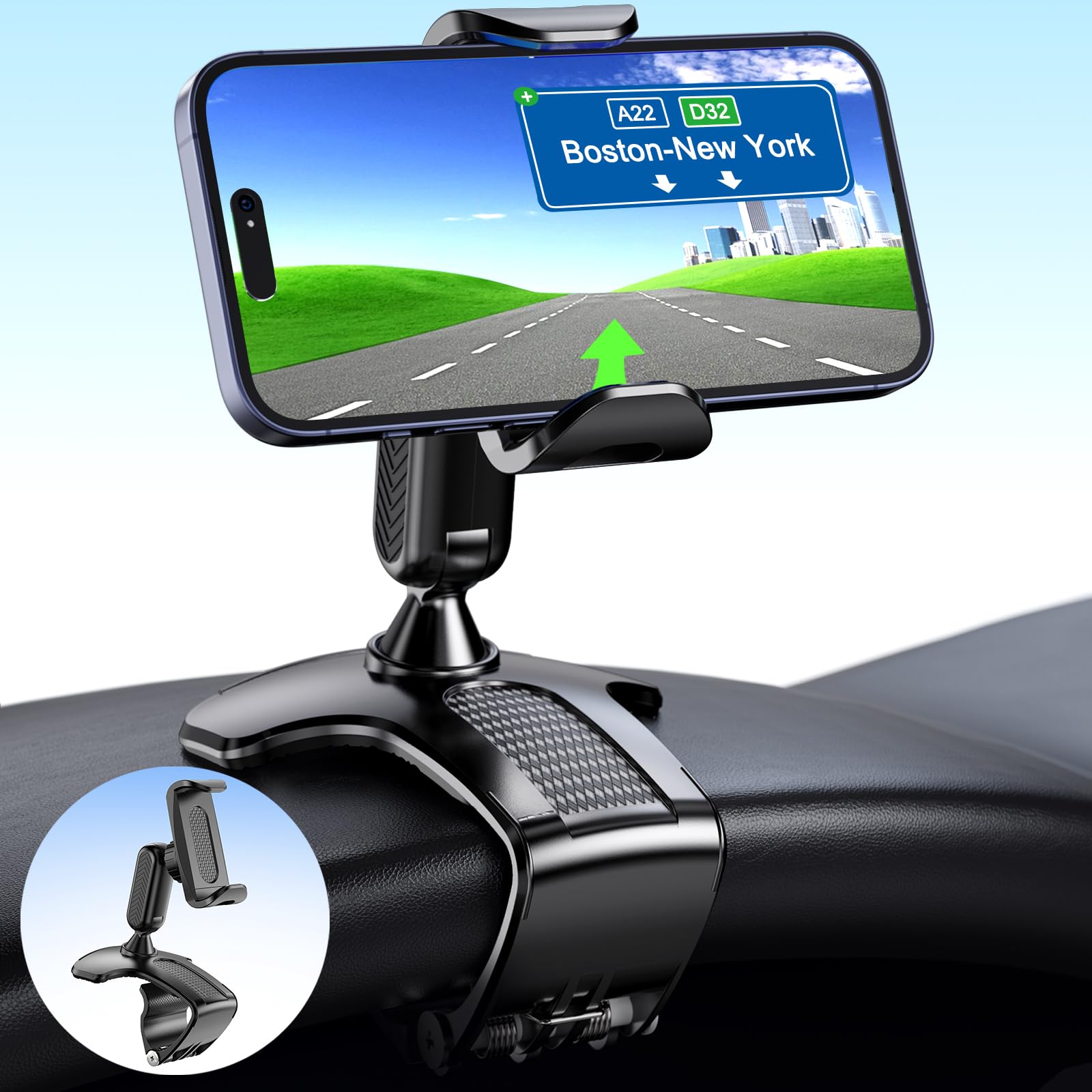 Chdfkkd Car Phone Mount, Cell Phone Holder For Car 360 Degree Rotation Dashboard Car Clip Mount Stand Suitable For 4.7 To 6.5 Inch Smartphones (Black)