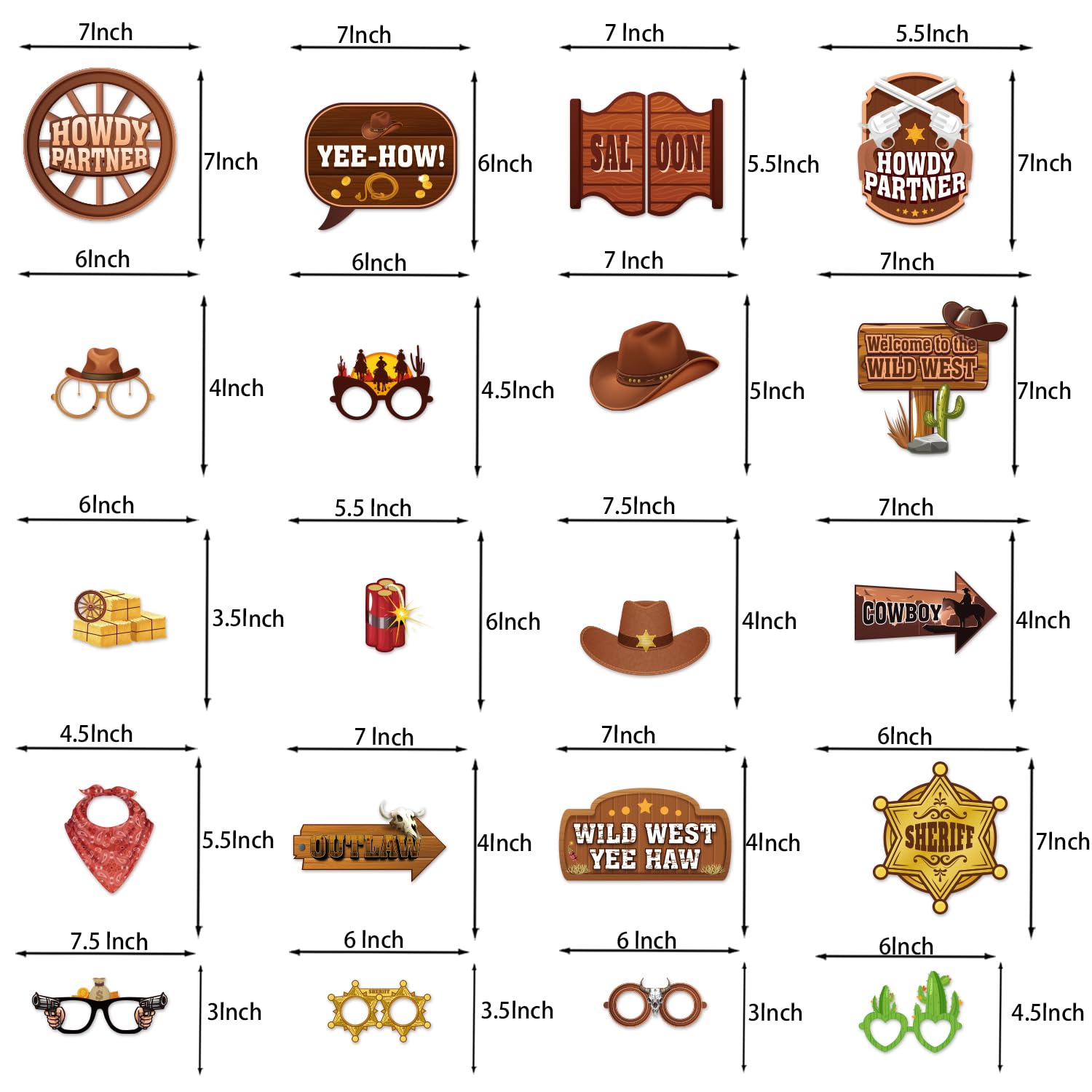 36Pcs Country Party Decorations Photo Booth Props, Western Photo Booth Props For Western Party Decorations, Wild West Cowboy Pho