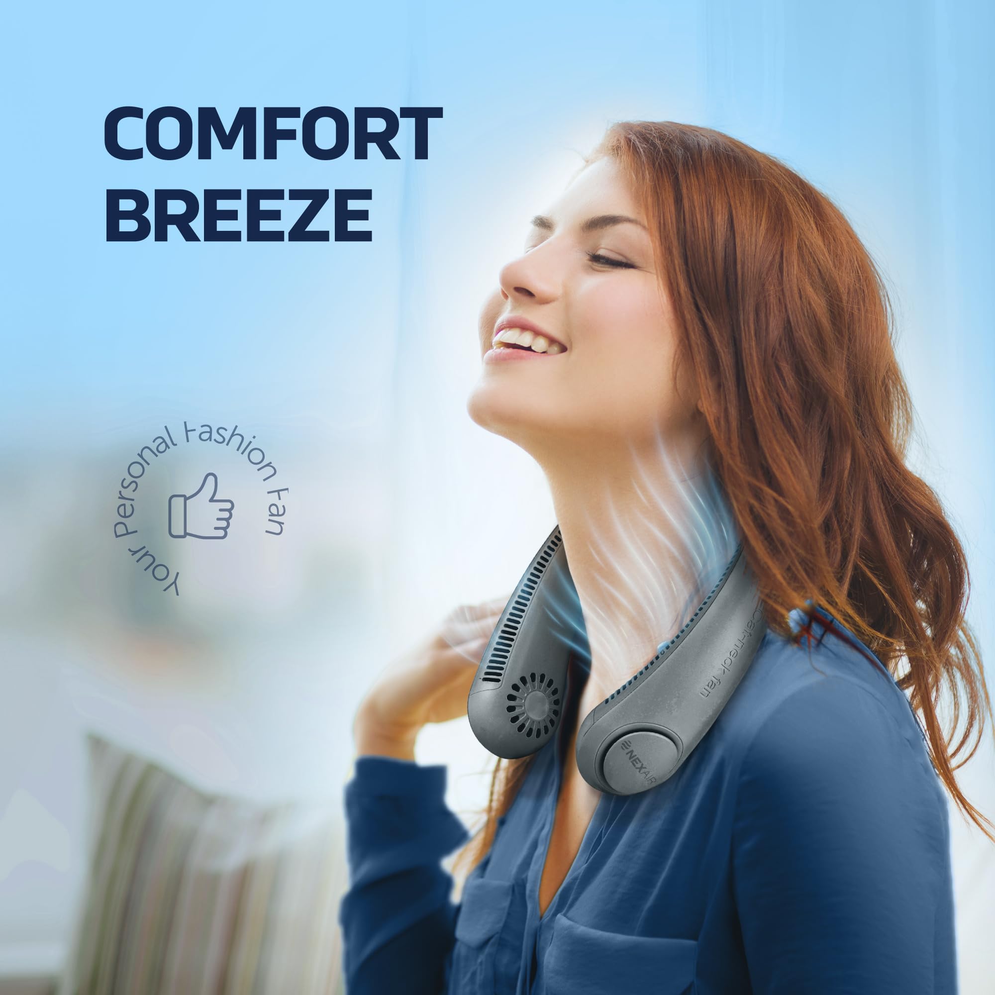 Nexair Portable Neck Fan   3 Speed Rechargeable Bladeless Neck Fan, Adjustable Personal Black Neck Fan For Women & Men Modern De