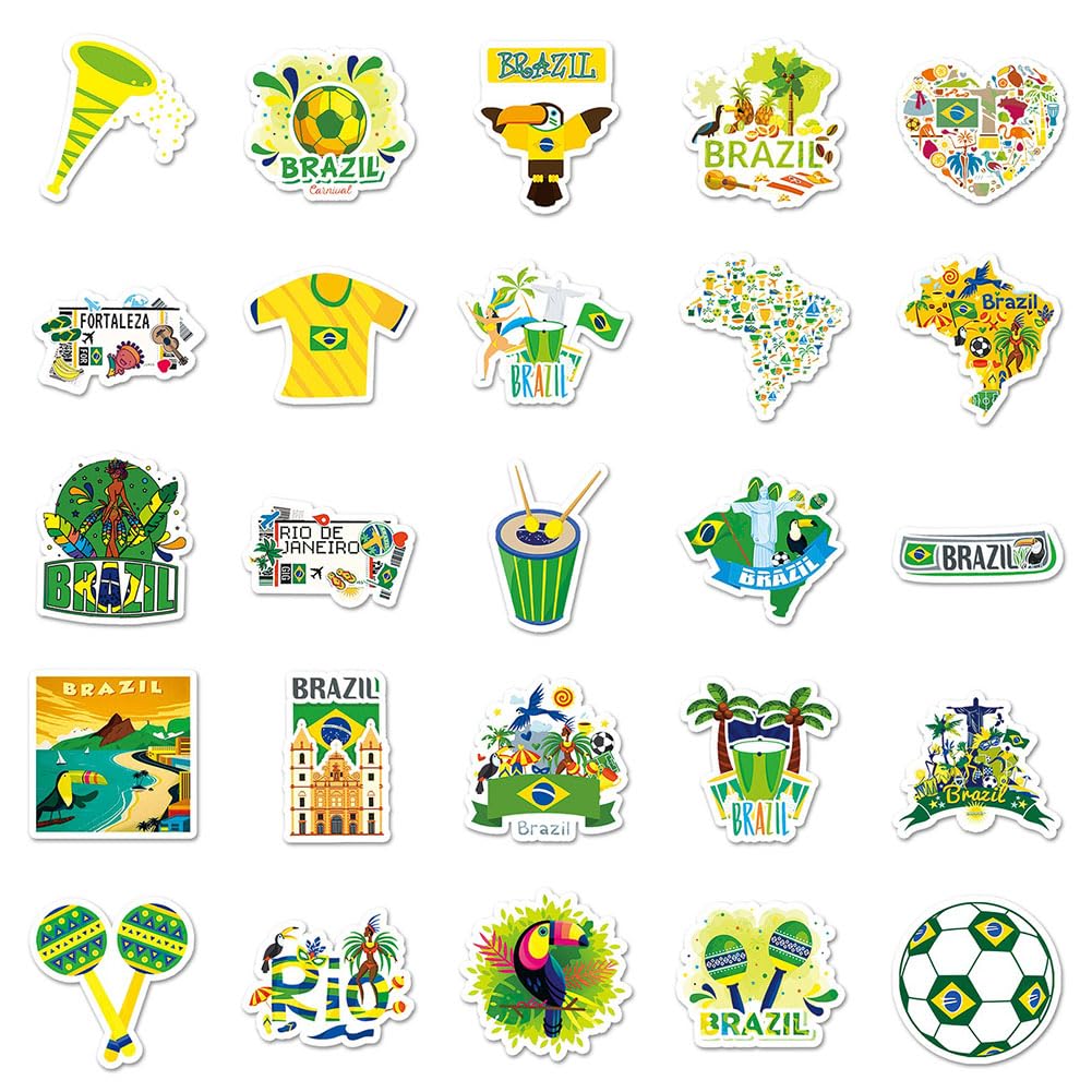 JUJUMAY Brazil Waterproof Vinyl Stickers - 50Pcs Decals for Water Bottles, Laptops, Cars, and More - Model RF-20231121-A04