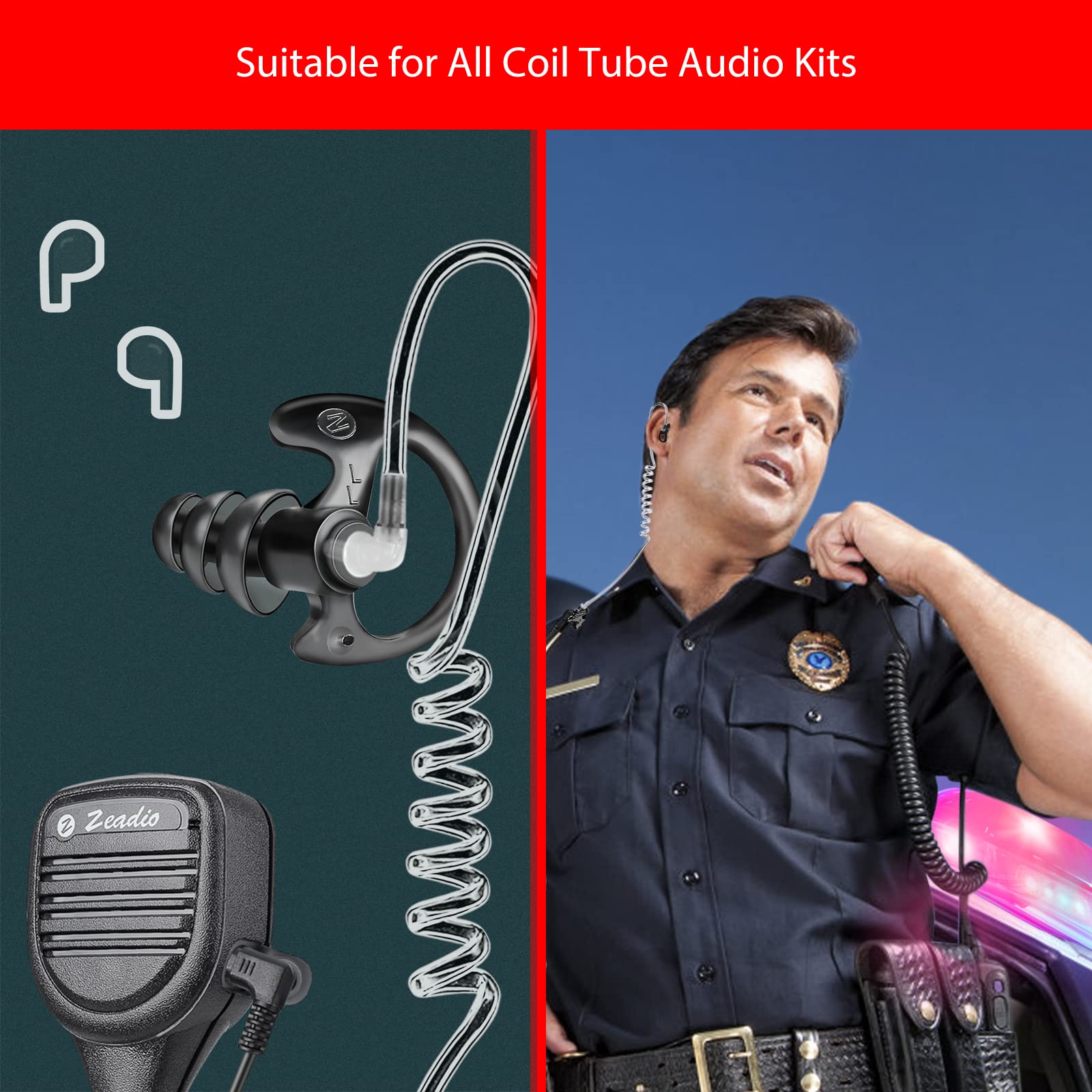 Zeadio Triple Flanged Earpiece, Comfortable Silicone Earmould Earbud Earplug   Black, Medium, Pair Of 4