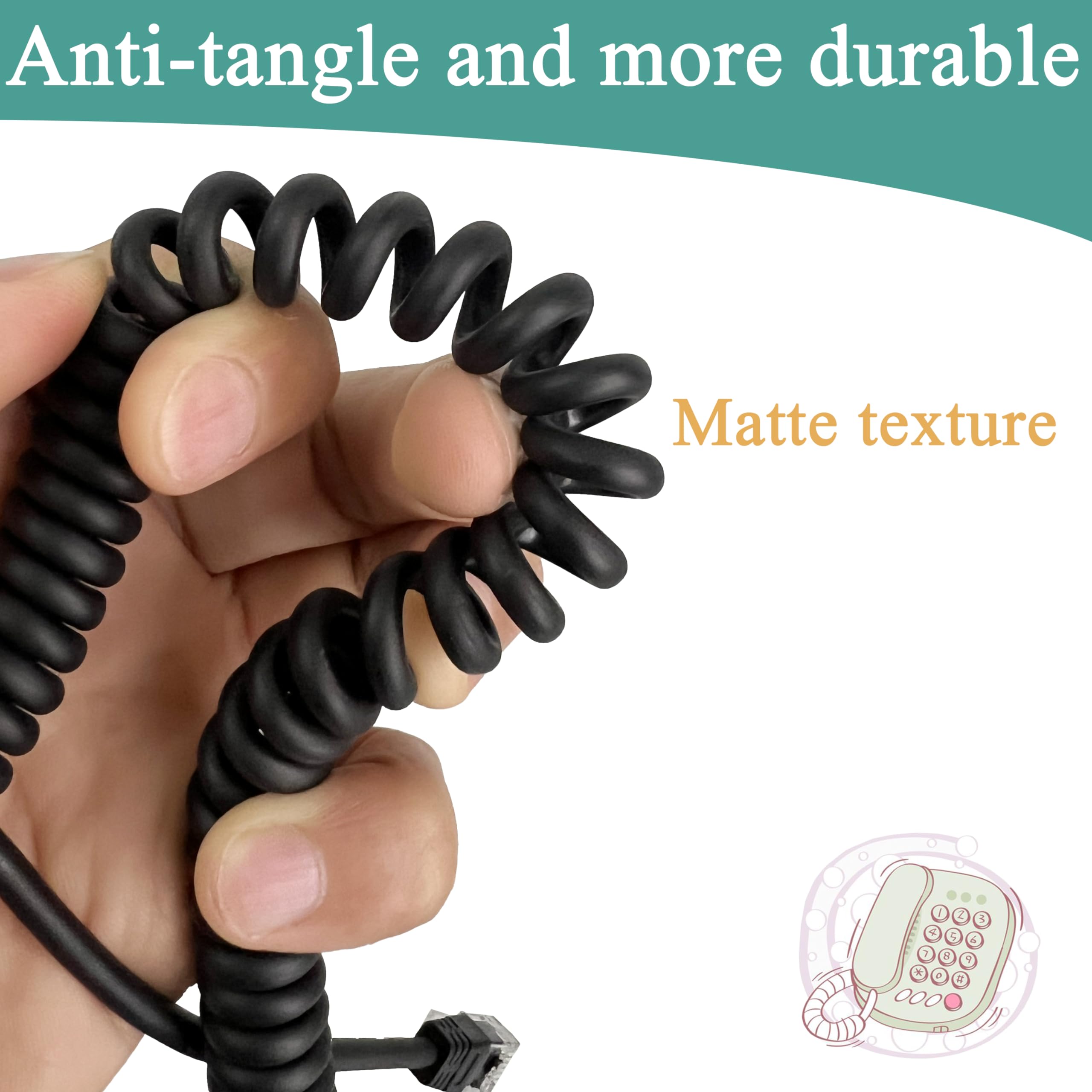 Hpwfhplf Telephone Cords, 2 Pack 6P6C Anti Tangle Telephone Wires, 6 10 Feet Rj12 Male To Male Coiled Cable For Landline Phones