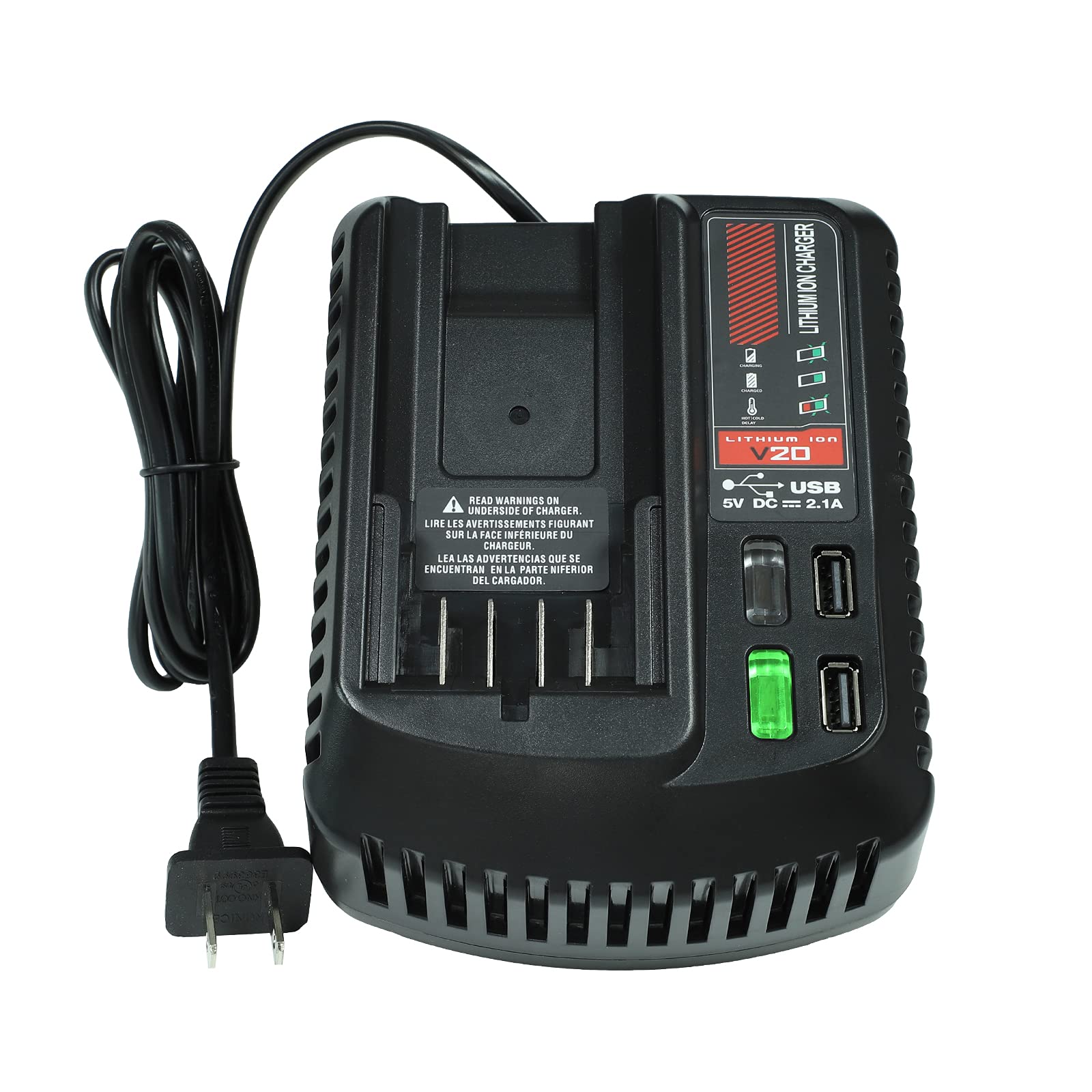 Battery Charger for Craftsman V20 Battery, Battery Charger with 2 USB-A Ports Compatible with Craftsman 20V Max Lithium Batterie