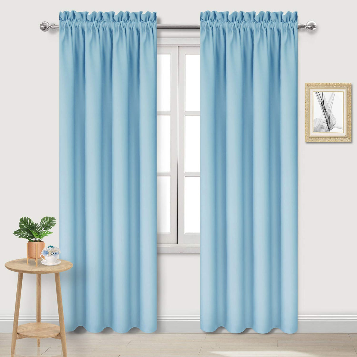 Dwcn Blackout Curtains For Bedroom   Thermal Insulated Energy Saving Drapes For Living Room, Light Blue, W 38 X L 84 Inch, Set O