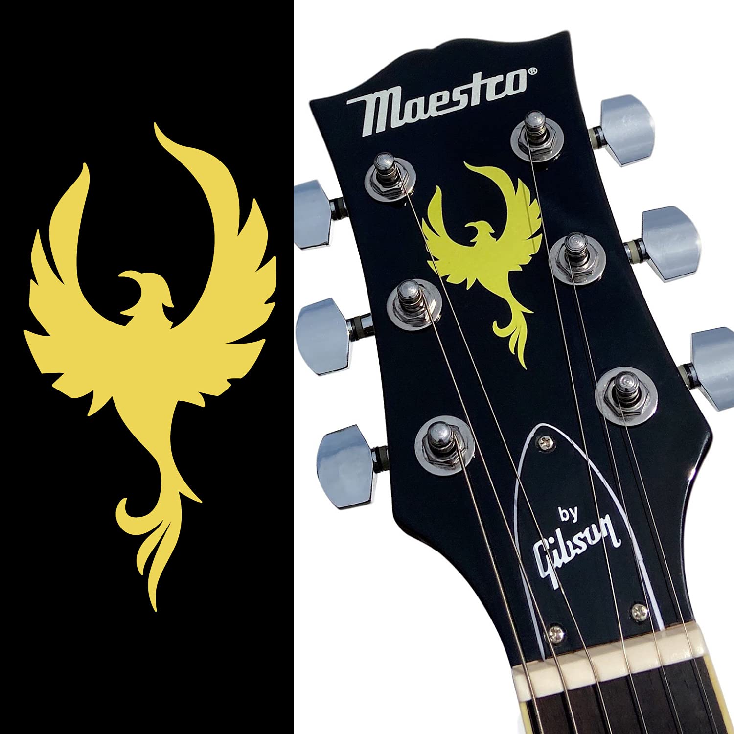 Inlay Sticker For Guitar Headstock   Phoenix Bird   Gold