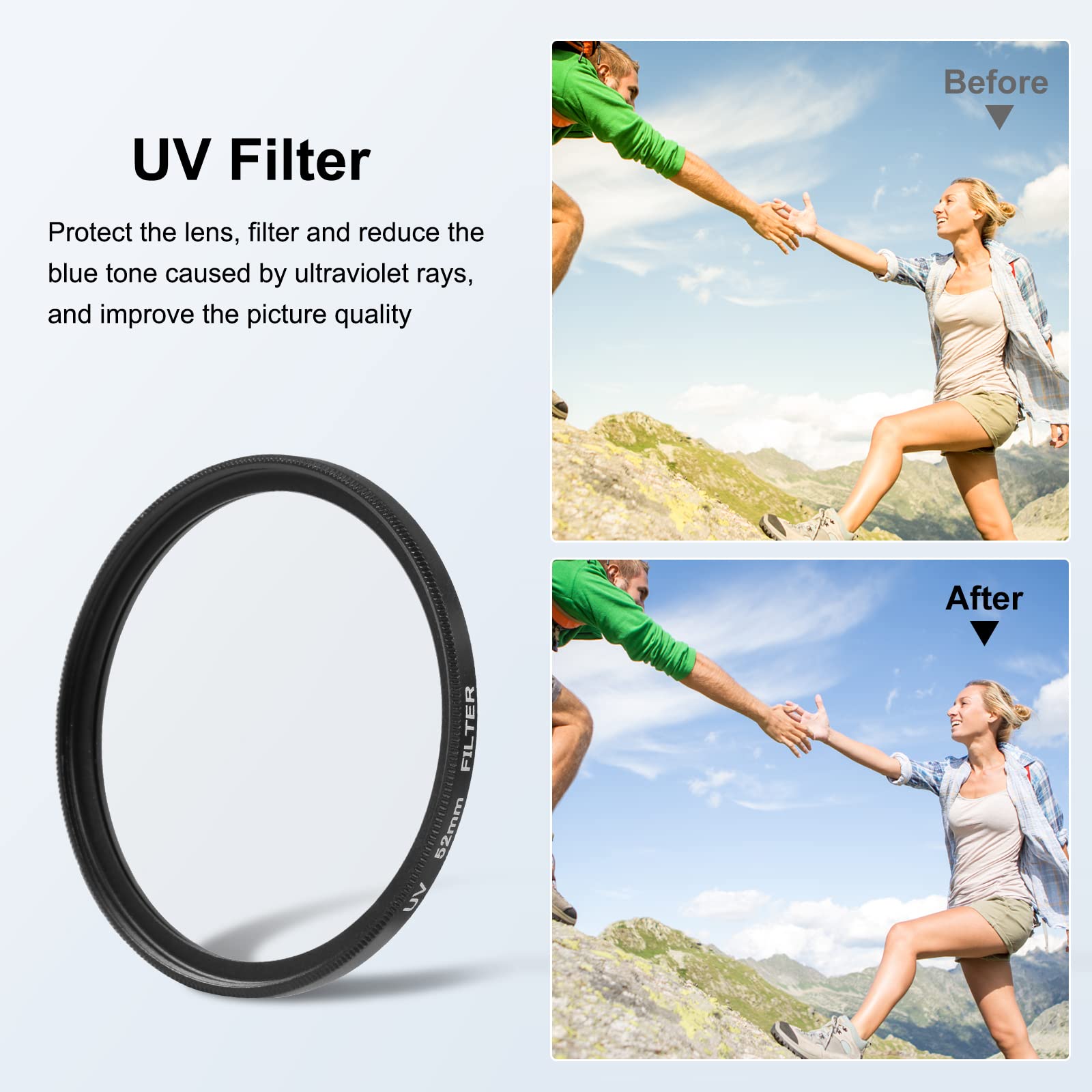 Puluz 52Mm Uv Lens Filter Adapter Ring For Gopro Hero11 Black / Hero11 Black Mini / Hero10 Black / Hero9 Black Camera Lens Adapter Ring Camera Filter Accessories