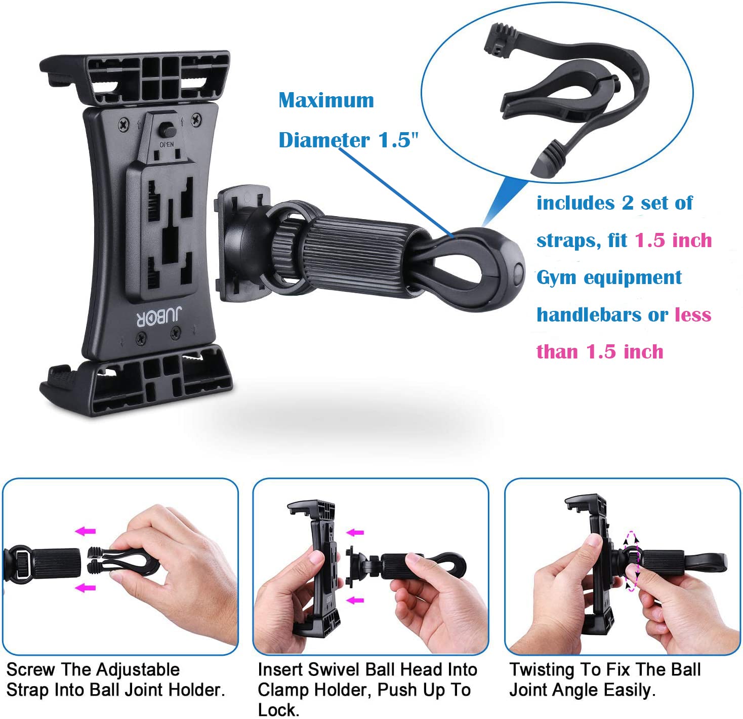Jubor Tablet Holder, Bike Ipad Holder Stand For Indoor Gym Treadmill, Stationary Bicycle And Spin Exercise Bike, Tablet Mount Cl