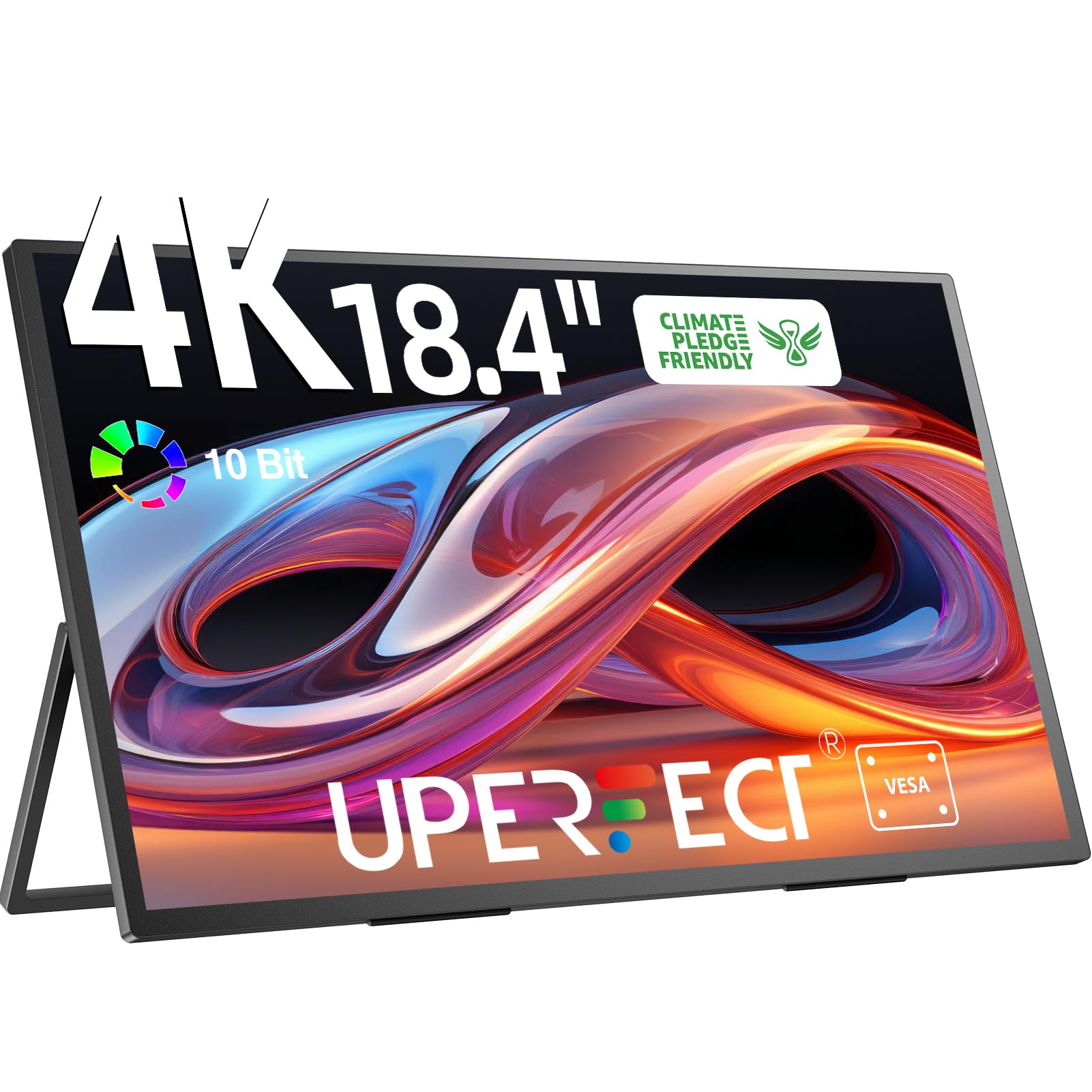 Uperfect Portable Monitor 4K 18.4 Inch 10 Bit W/Vesa & 180 Adjustable Stand, Ultra Slim & Lightweight Uhd Freesync Ips Hdr Gamin