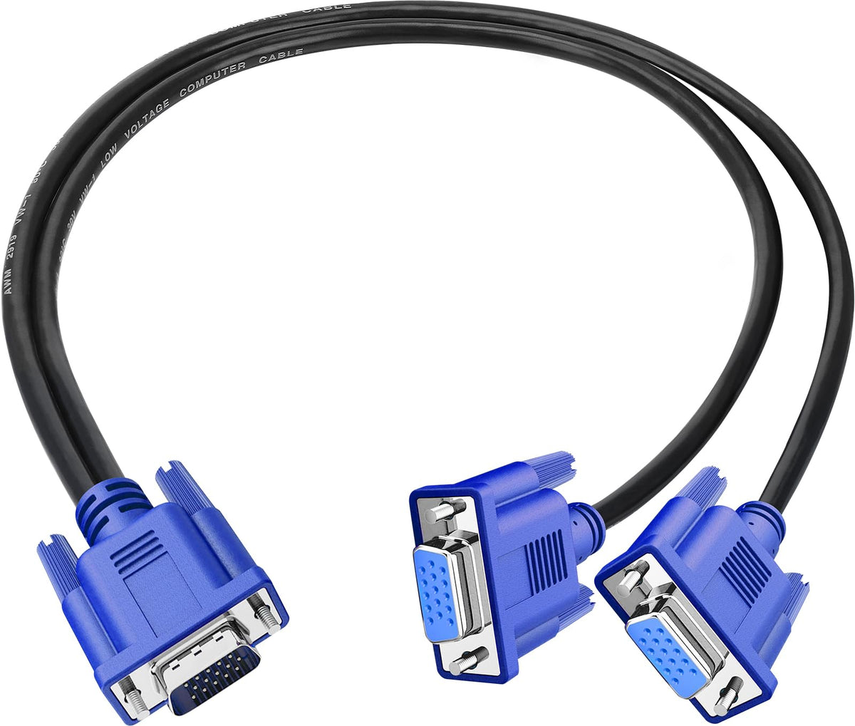 Pasow Vga Splitter Cable 1080P Dual Vga Monitor Y Cable 1 Male To 2 Female Adapter Cable Only For Screen Duplication   1.5 Feet