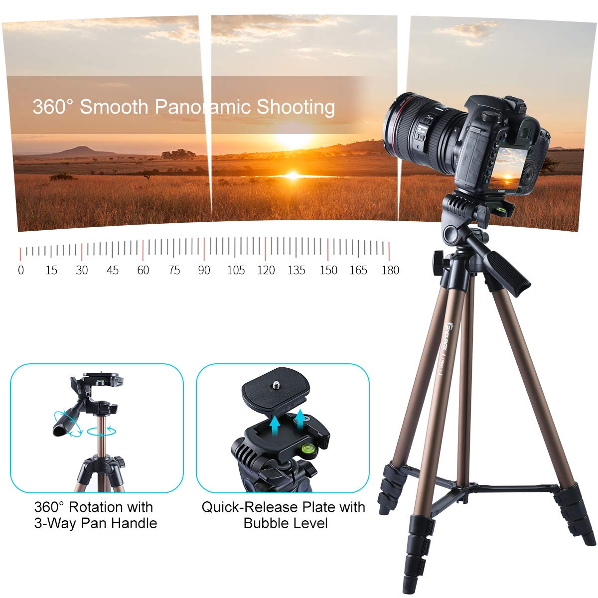 Endurax 60'' Tripod For Camera Canon Nikon Dslr, Camera Phone Tripod With Universal Holder, Carry Bag, Max. Load 6.6 Lbs
