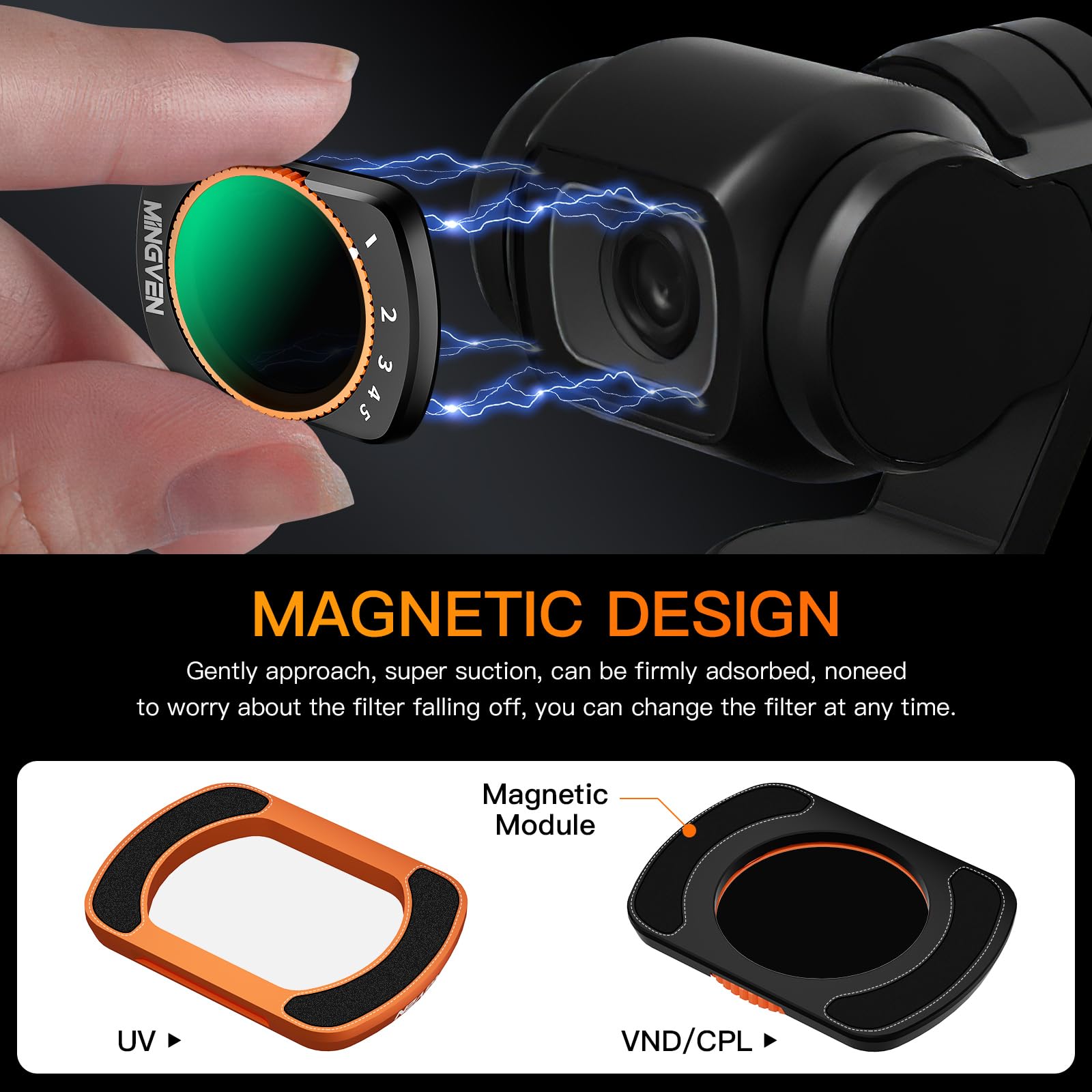 Mingven Adjustable Magnetic Nd Filters Set For Dji Osmo Pocket 3 Creator Combo, Adjustable Nd Filters 1 5 Stops + 6 9 Stops   4