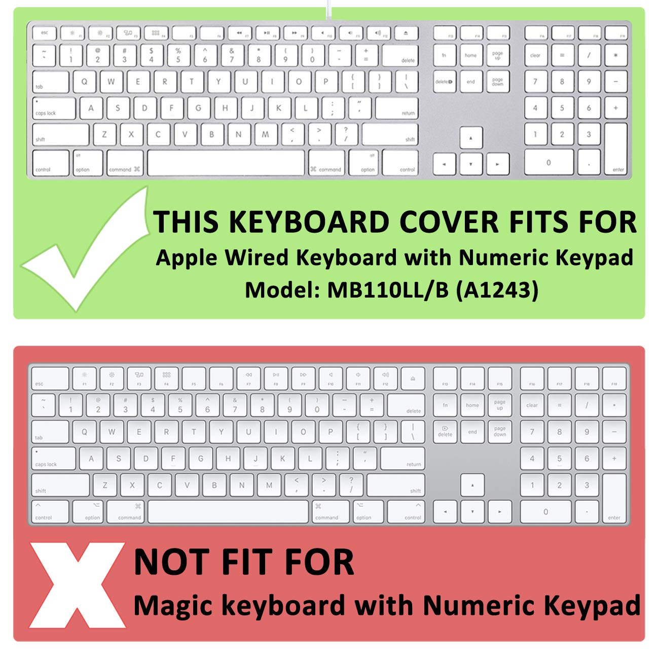 Proelife Ultra Thin Washable Extended Layout Silicone Keyboard Protective Cover Skin For Apple Mac Aluminum Wired Keyboard Mb110