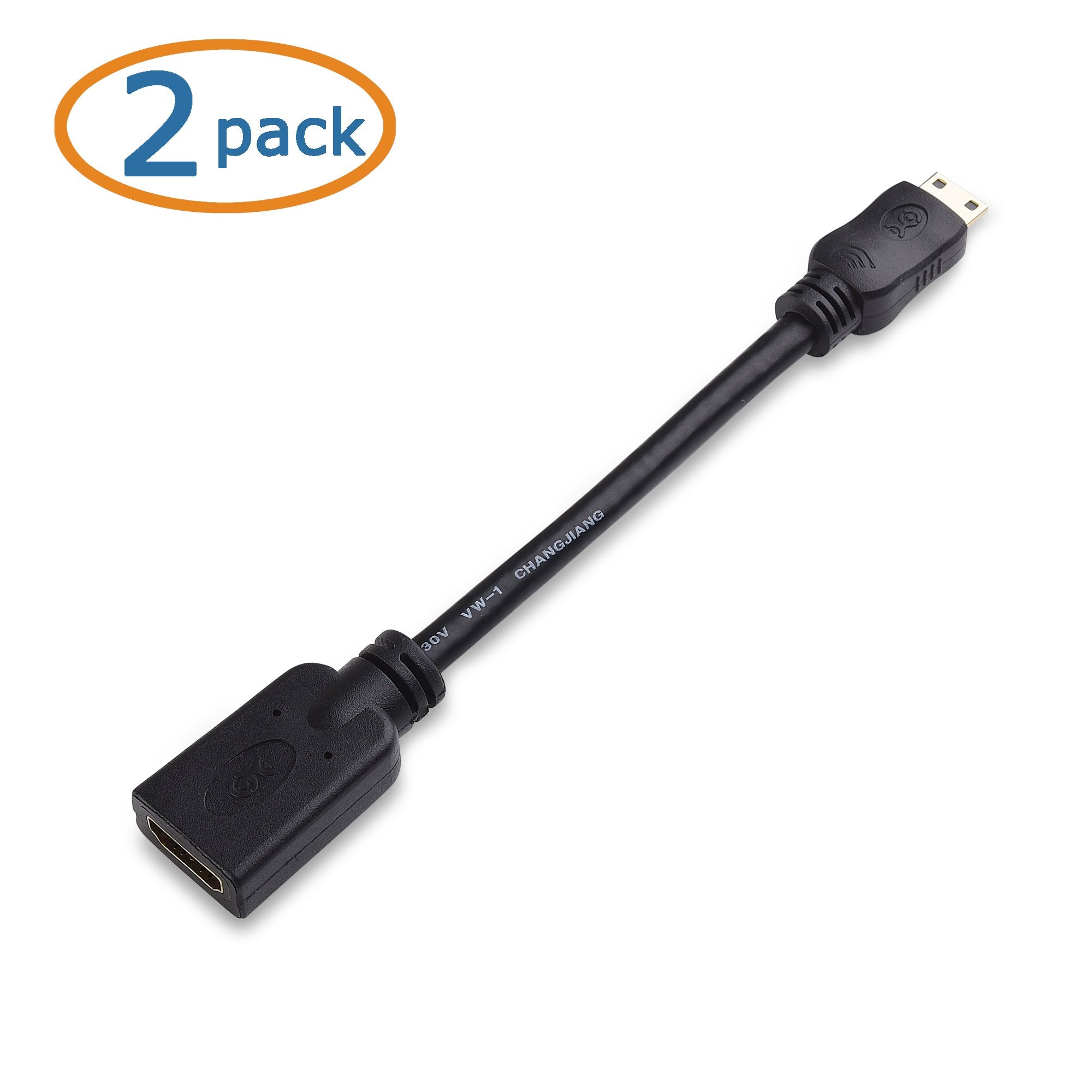 Cable Matters 2 Pack Mini HDMI to HDMI Adapter (HDMI to Mini HDMI Adapter) 6 Inches with 4K and HDR Support for Raspberry Pi Zero and More