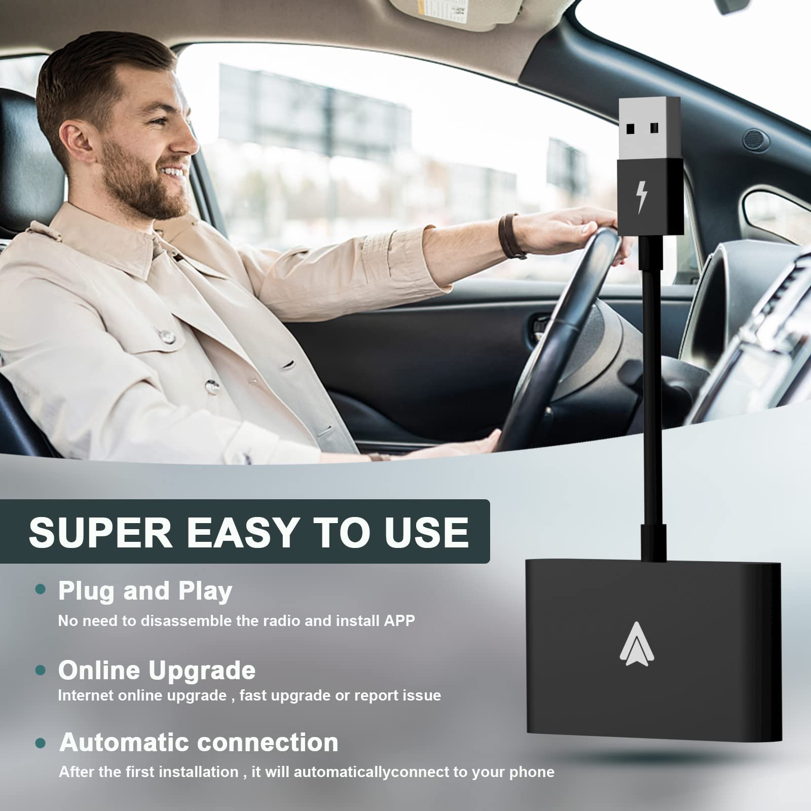Autuvone Wireless Android Auto Adapter, Plug In Via Usb Wireless Android Auto Dongle, Compatible Android Phone & Car Factory Wir