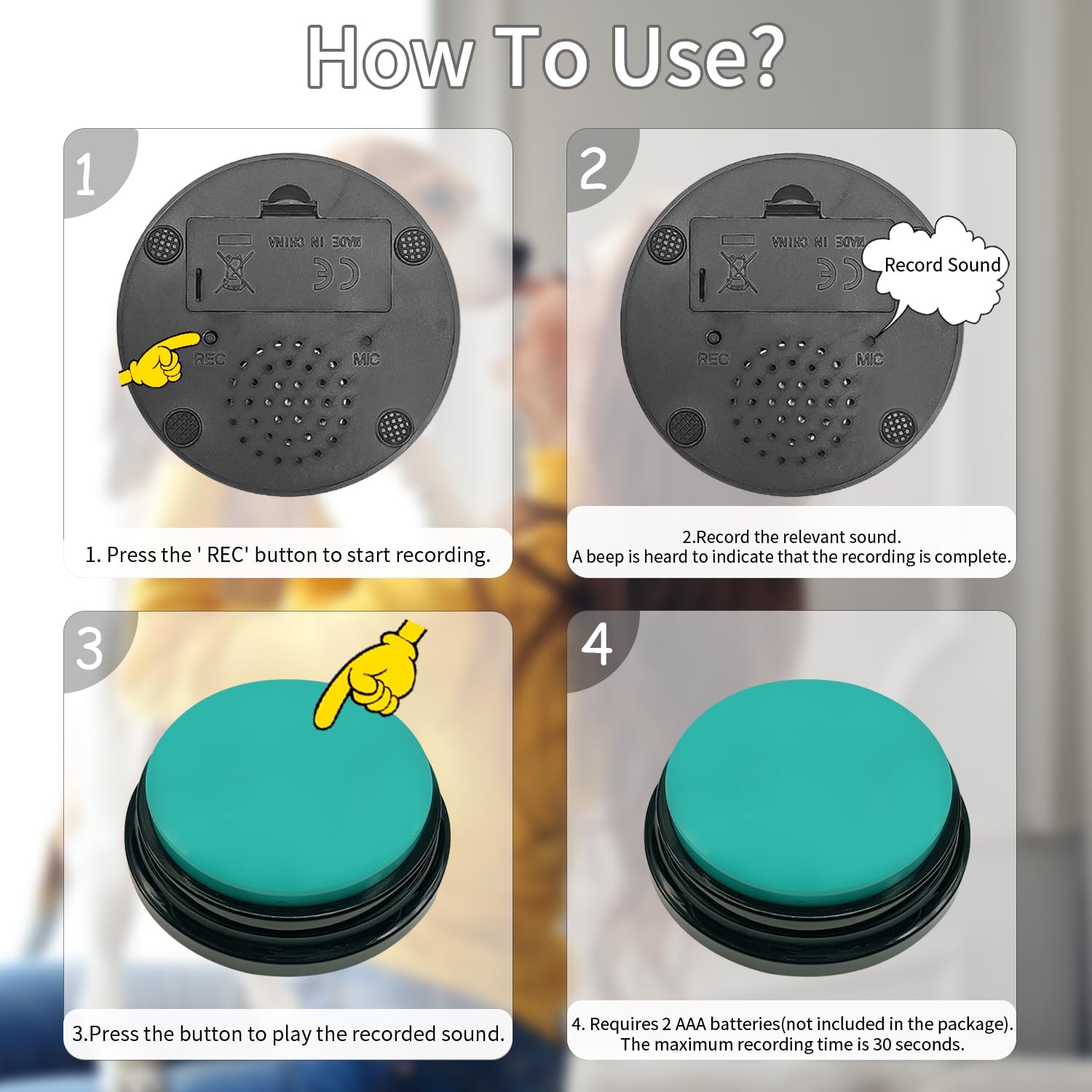 Set Of 5 Color Dog Buttons With Rubber Mat For Communication,Voice Recording Button,Dog Talking Buttons,Pet Buttons,Dog Training