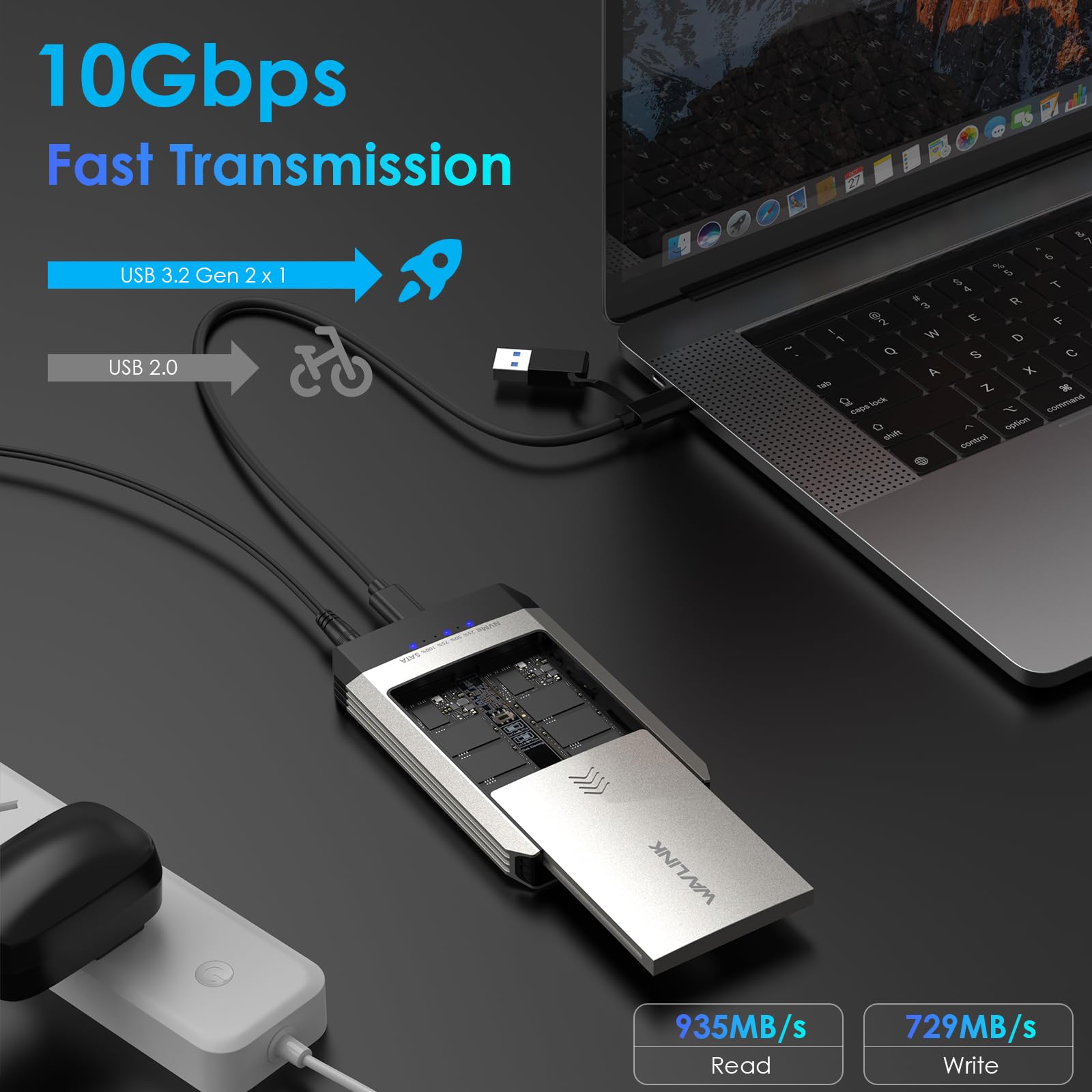 Wavlink Nvme Cloner, M.2 Cloner Dual Bay Offline Clone Tool Free, 10Gbps M.2 Duplicator Supports Sata To Nvme And Nvme To Sata, Dual Nvme Enclosure For Ssds Pcie Sizes 2230/2242/2260/2280, Up To 8Tb