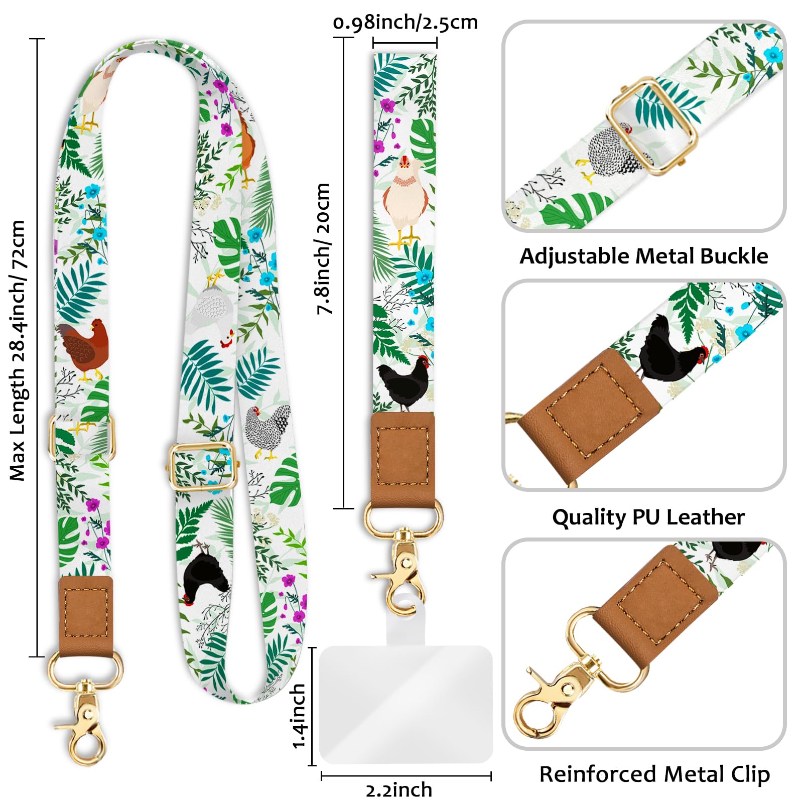 Piefly Phone Lanyard Crossbody Wrist Strap, Flower Chickens Cell Phone Lanyards For Around The Neck Wristlet Shoulder, Adjustabl