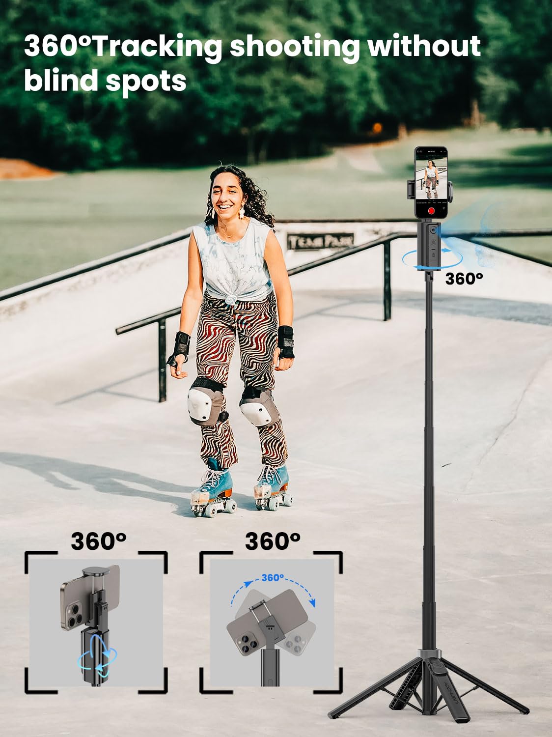 Aochuan Auto Face Trackingtripod, W/Gesture Control For Iphone,Extendable Pole, 360 Rotating Selfie Stick,Wireless Remote,Video