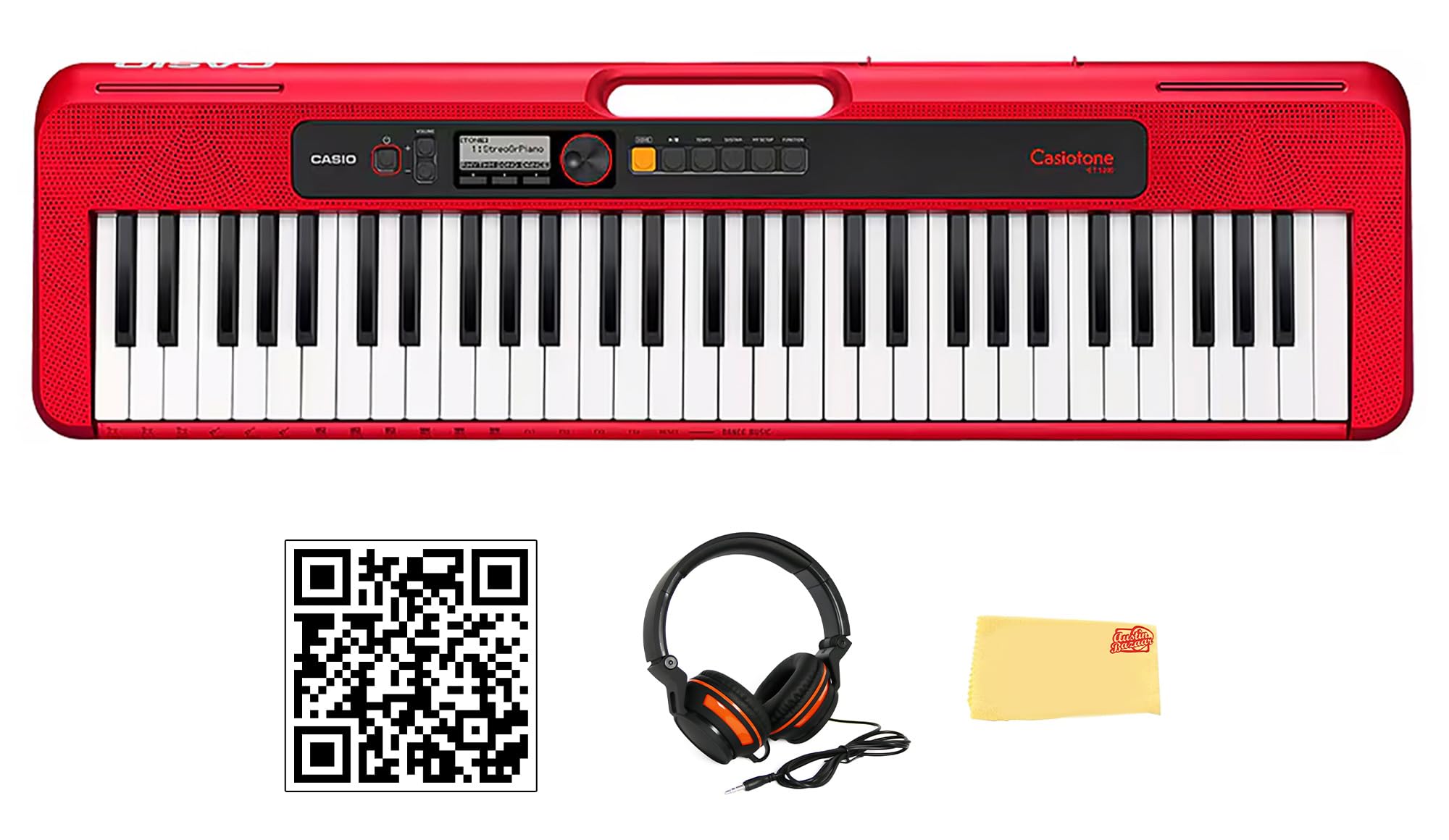 Casio Casiotone Ct S200Rd 61 Key Portable Keyboard   Red Bundle With Headphones, Austin Bazaar Instructional Video And Polishing
