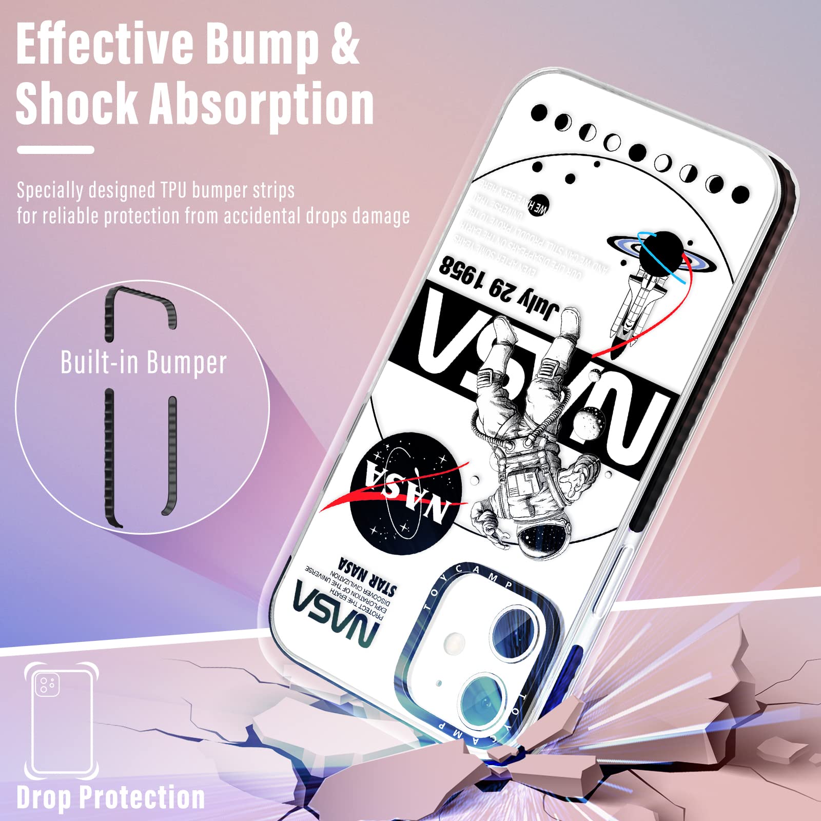 Toycamp For Iphone 12/12 Pro Case Astronaut Space Cute Cartoon Design For Men Boys Girls Teens Cool Cosmonaut Print Clear Case W