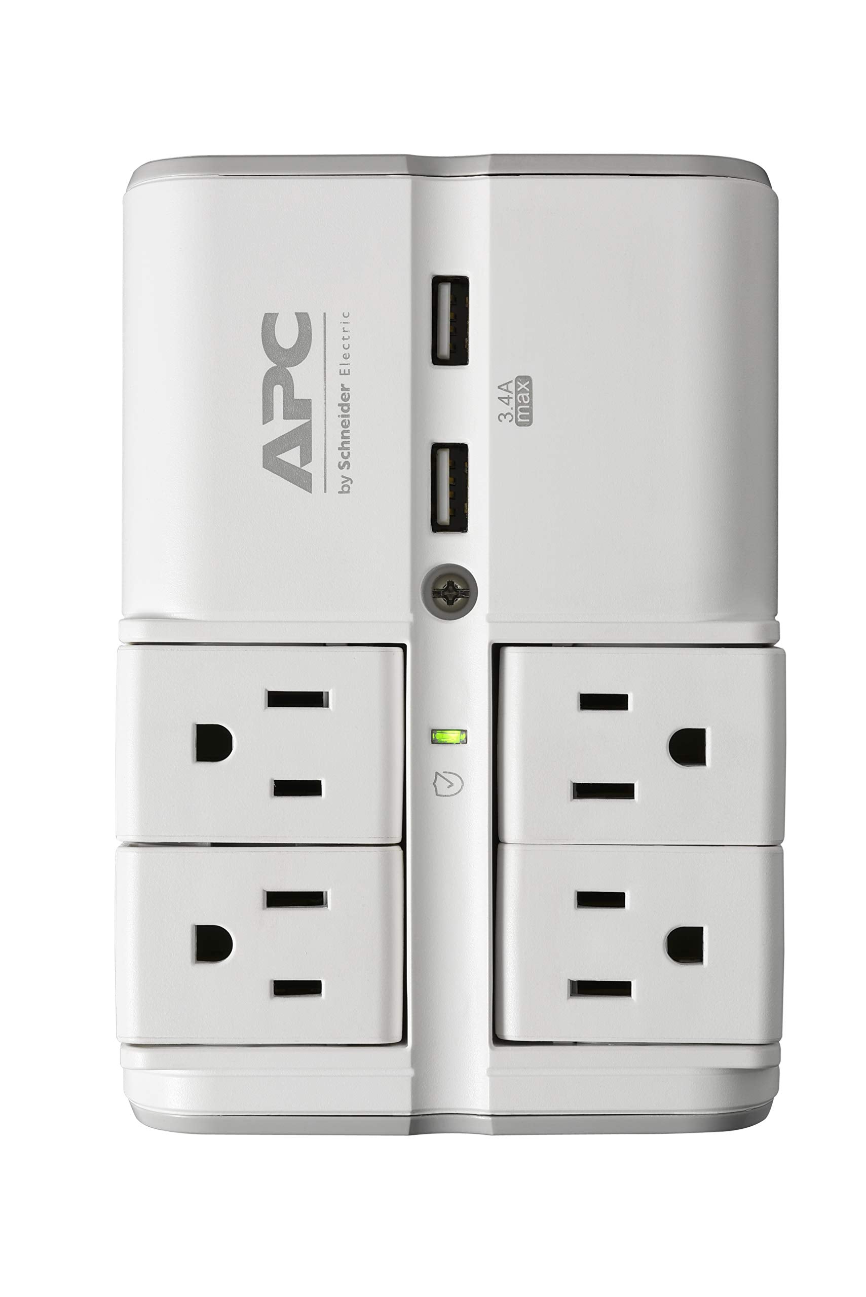 Apc Wall Outlet Surge Protector With Usb Ports, Pe4Wru3, (4) Rotating Multi Plug Outlet, 1080 Joule Surge Protection
