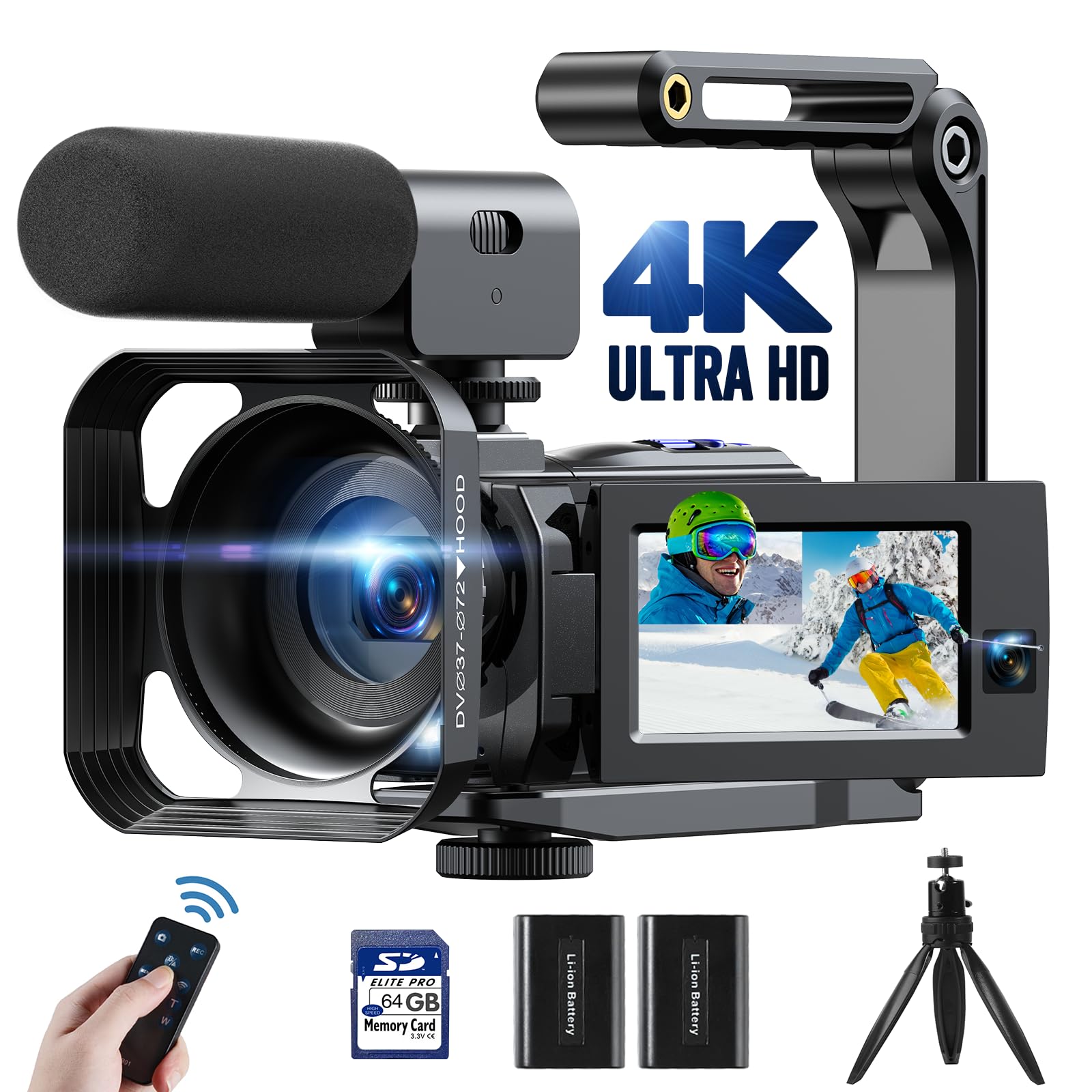 Video Camera Camcorder, 4K 56Mp Dual Lens Wifi 3'' 270 Rotatable 16X Digital Zoom Touch Screen Vlogging Camera Youtube Podcast C