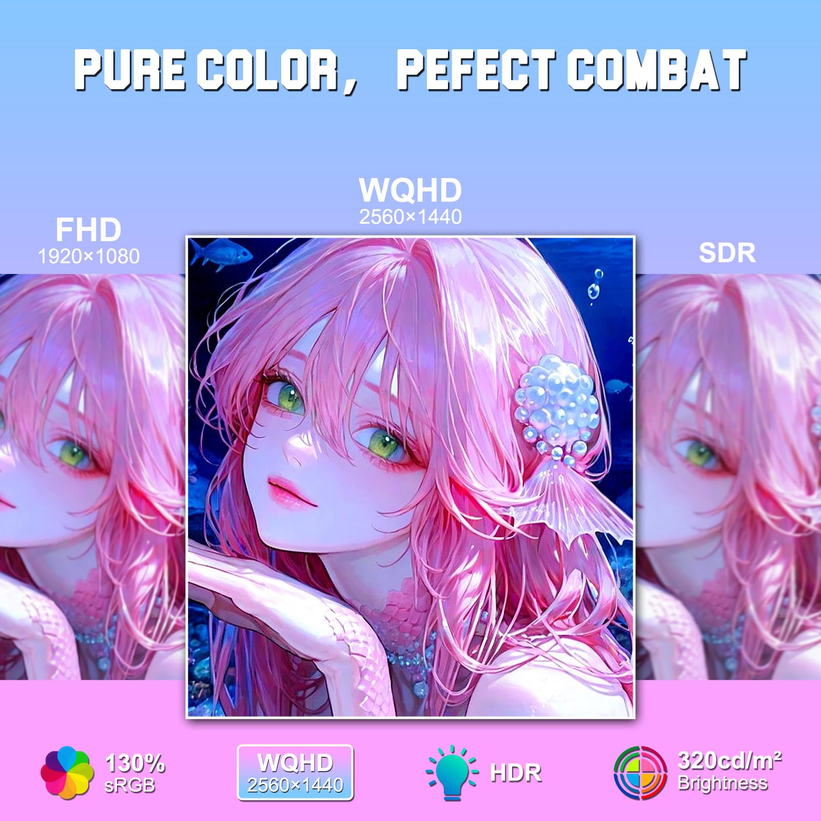 Sansui 27 Inch Wqhd 1440P Gaming Monitor 240Hz Up To 260Hz-Fast Ips 1Ms Freesync Premium ?Dci-P3 98% ?Srgb130% ?Hdr10 ?2  Displa