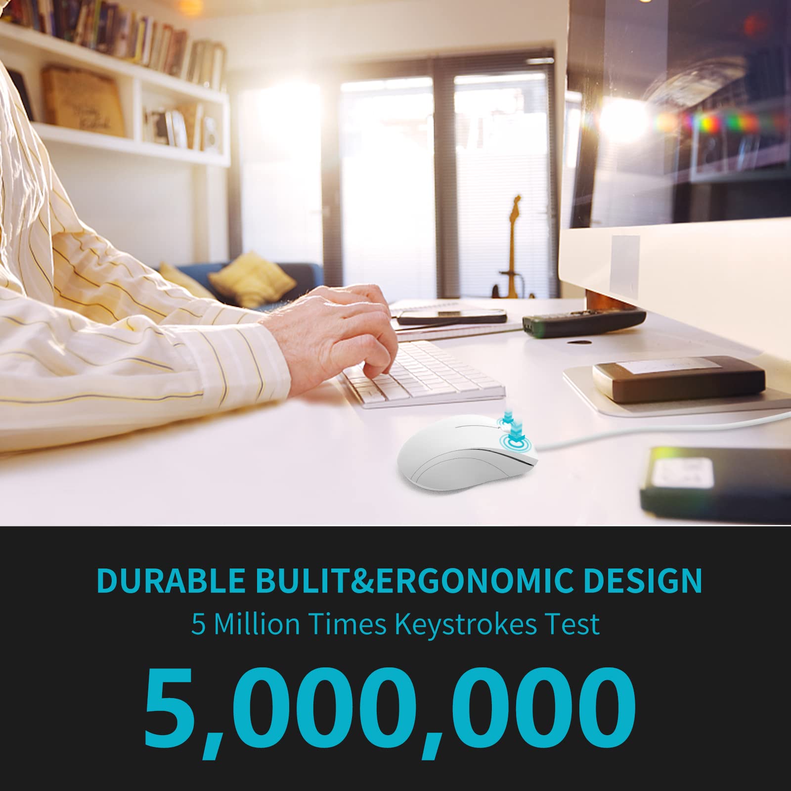 Rapoo N1600 3 Button Quiet Wired Mouse, 1000Dpi Optical Mouse, Quiet Button, Ergonomic Shape, For Desktop Computers Laptops, Mat