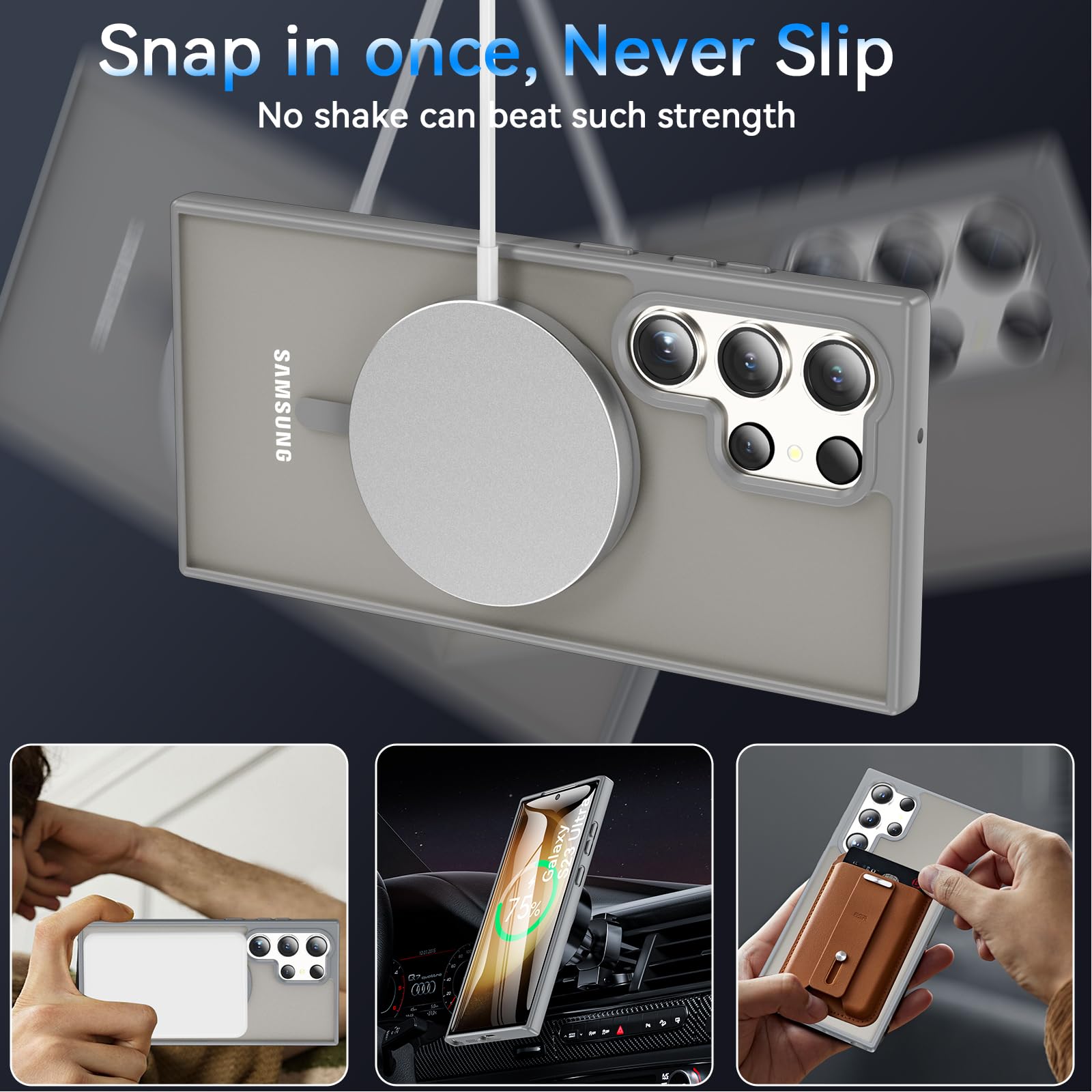 Owkey S23 Ultra Case 6.8'', Magnetic Samsung Galaxy S23 Ultra Case For Magsafe, [Shockproof Military] Translucent Back Slim Bump