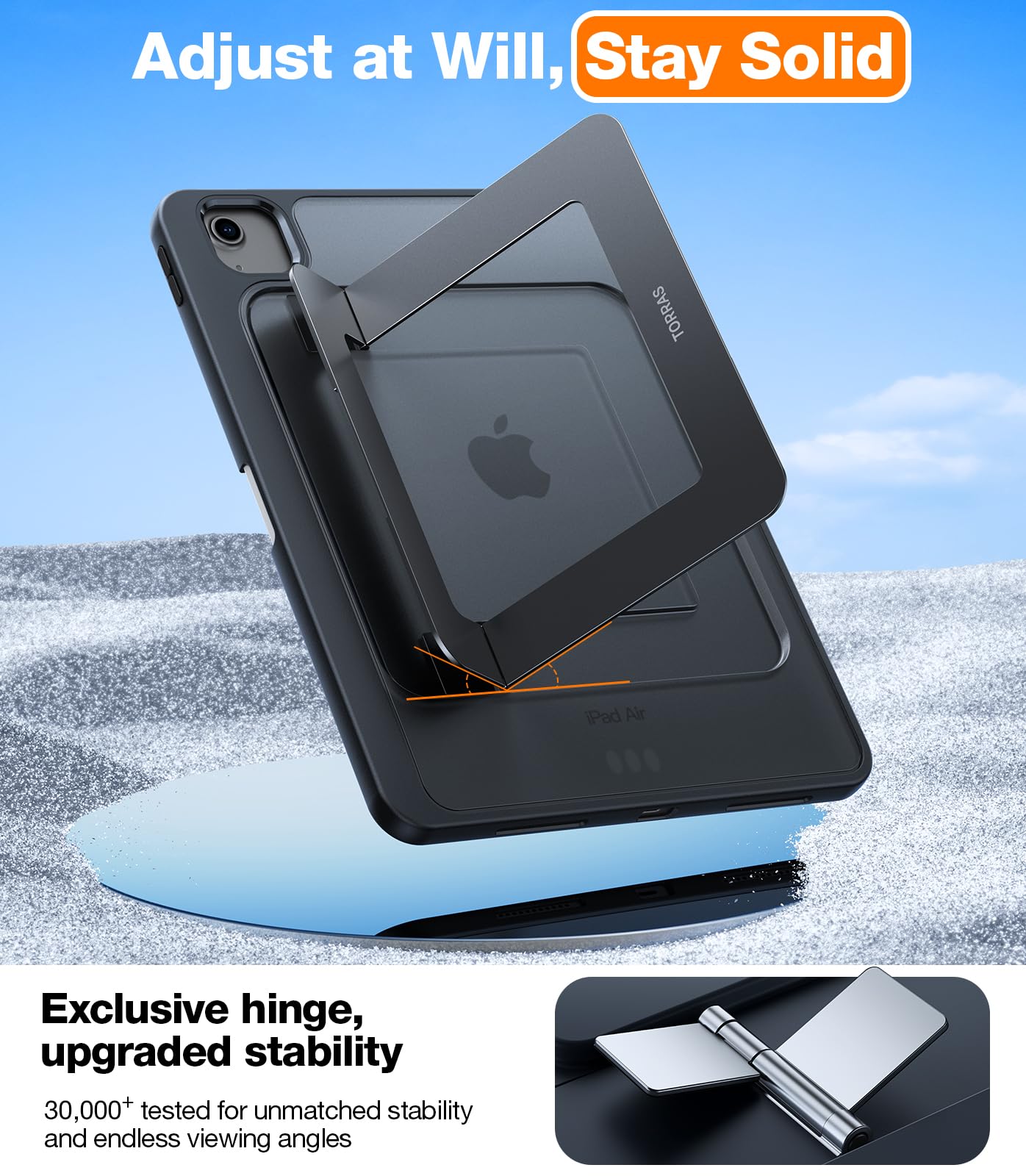 Torras Ostand For Ipad Air 11 Inch Case M2 2024 & Ipad Air 6Th/ 5Th/ 4Th Generation Case Slim, Invisible Adjustable Portrait/Landscape Stand, Any Angle Viewing, Support Apple Pencil Pro/Usb C, Black