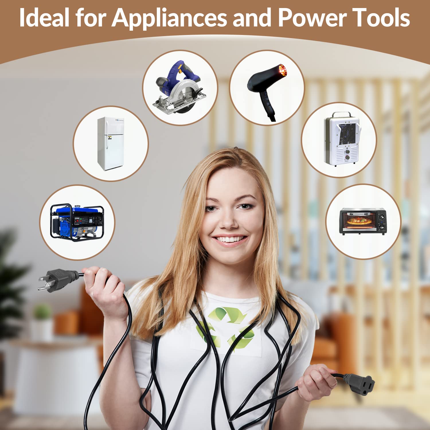 Bindmaster Heavy Duty Extension Cord/Wire Power Cable, Indoor, 16/3, Single Outlet, 6 Feet, Ul Listed, White