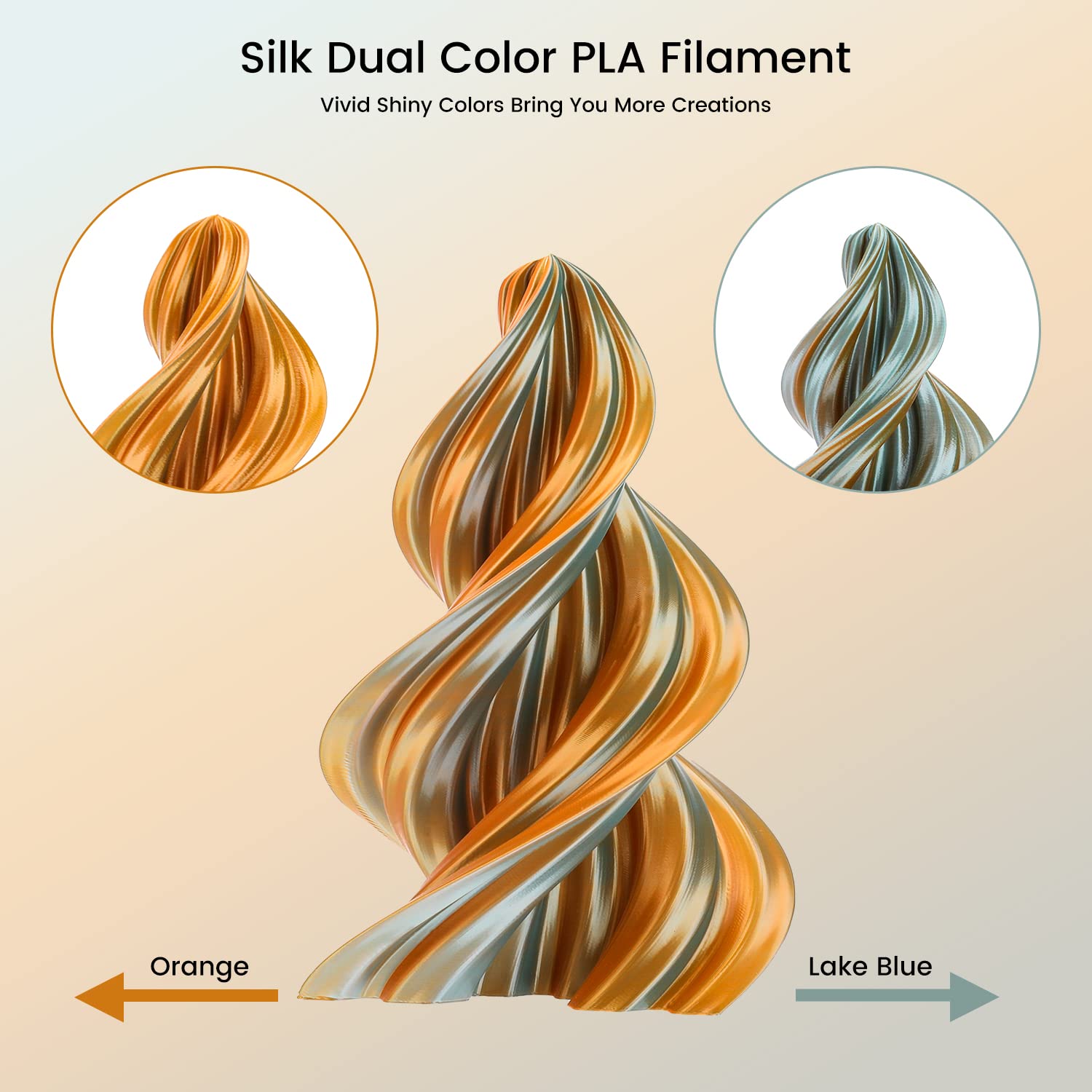 Sovol Dual Color Pla Filament 1.75Mm, Silk Pla 3D Printing Material, Dual Color Filament Orange + Light Blue 2 In 1 Coextrusion