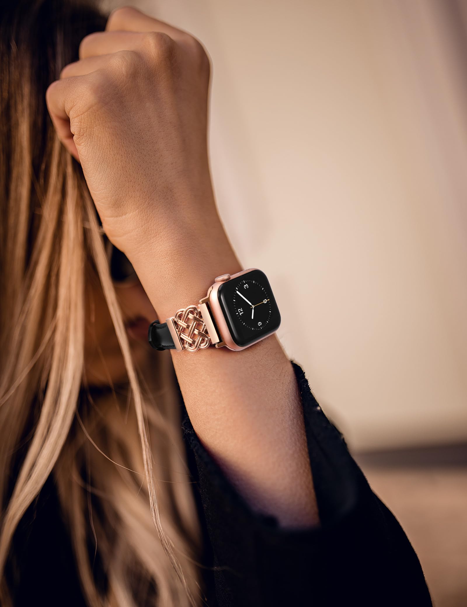 Toyouths Leather Band Compatible With Apple Watch Bands Women 38/40/41/42Mm Dressy Slim Thin Strap With Designer Interlock Buckl