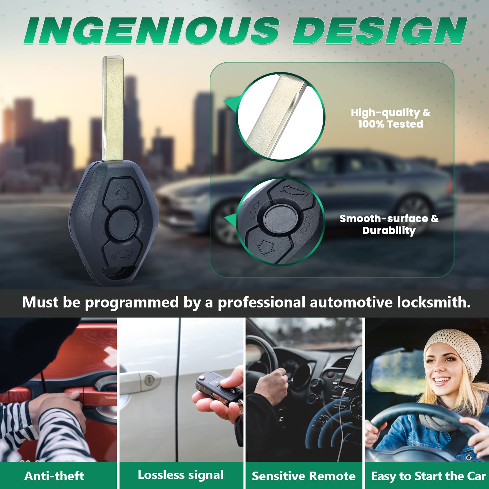 Beefunny 315/433Mhz Adjustable Id44 Chip Ews System Remote Car Key Fob 3 Button For Bmw 325 330 318 525 530 540 E38 E39 E46 M5 X