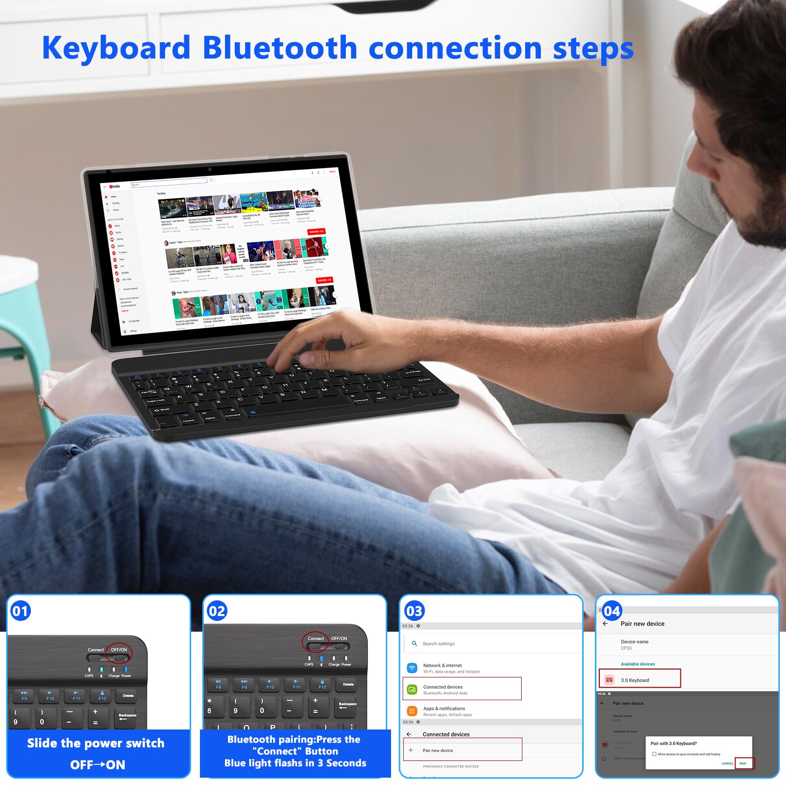 10 Inch Android 12 Tablet With Keyboard, 2 In 1 Tablets Set Include Case Mouse Stylus Film, 4Gb Ram+64Gb Rom, Quad Core 10.1'' T