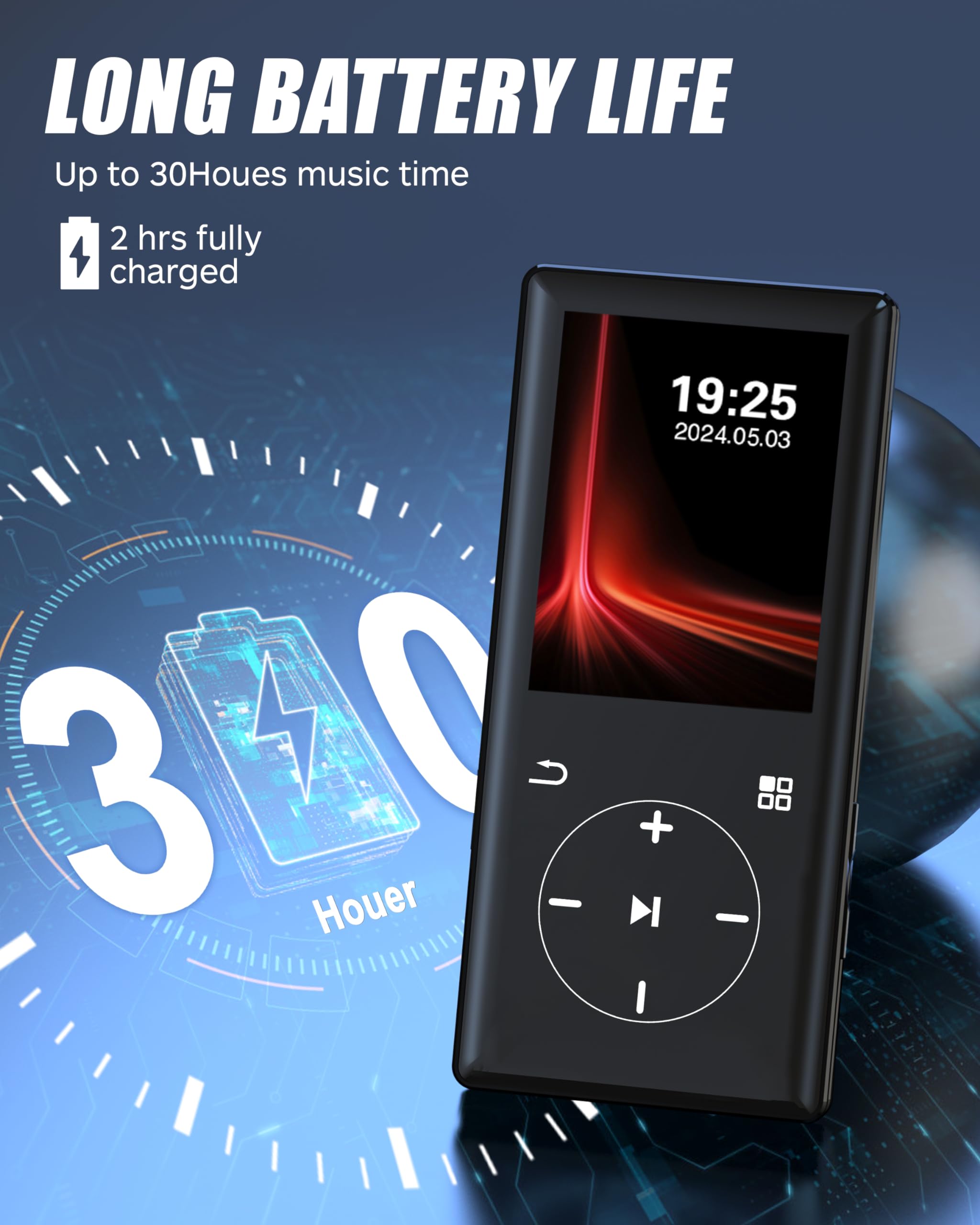 128Gb Mp3 Player With Bluetooth   Portable Mp3 Music Player With Hifi Speaker, 2.4' Screen Mp3 Player With Voice Recorder, Fm Radio, Touch Buttons,Support Up To 256Gb Sd Card (Black)