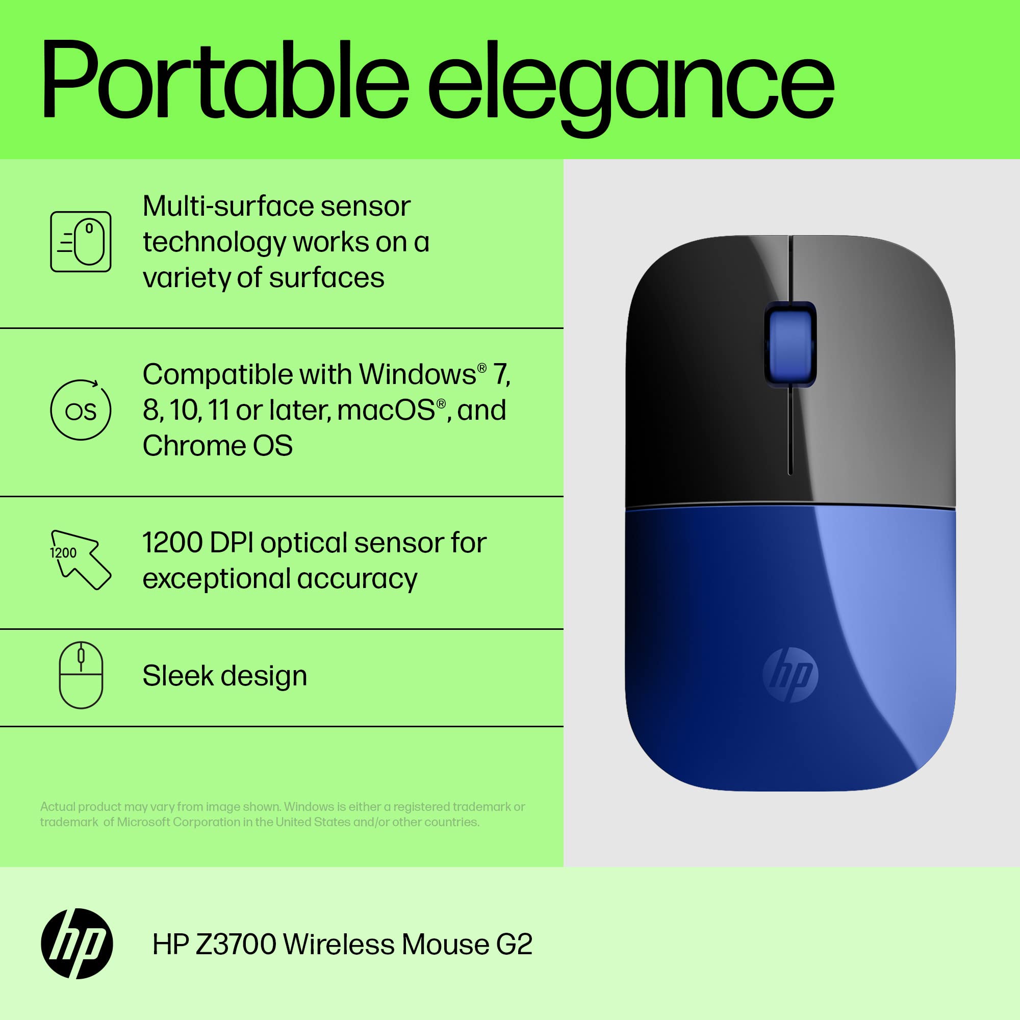 HP Z3700 G2 Wireless Mouse   Dragonfly Blue, Sleek portable design fits comfortably anywhere, 2.4GHz wireless receiver, Blue optical sensor,for Wins PC, Laptop, Notebook, Mac, Chromebook (681S0AA#ABL)