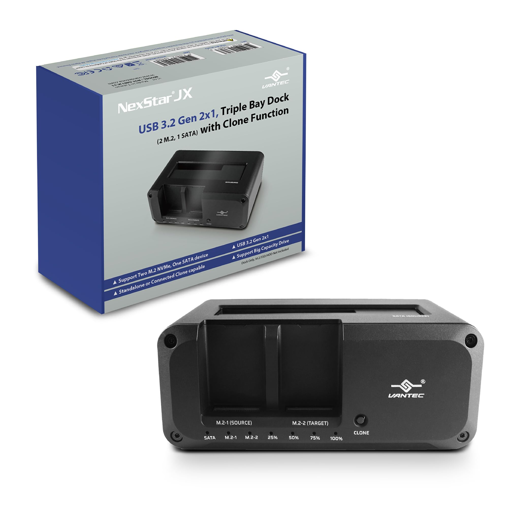 Vantec NSTDM12C31 NexStar JX USB3.2 Gen2x1 Triple Bay Dock w Clone Function