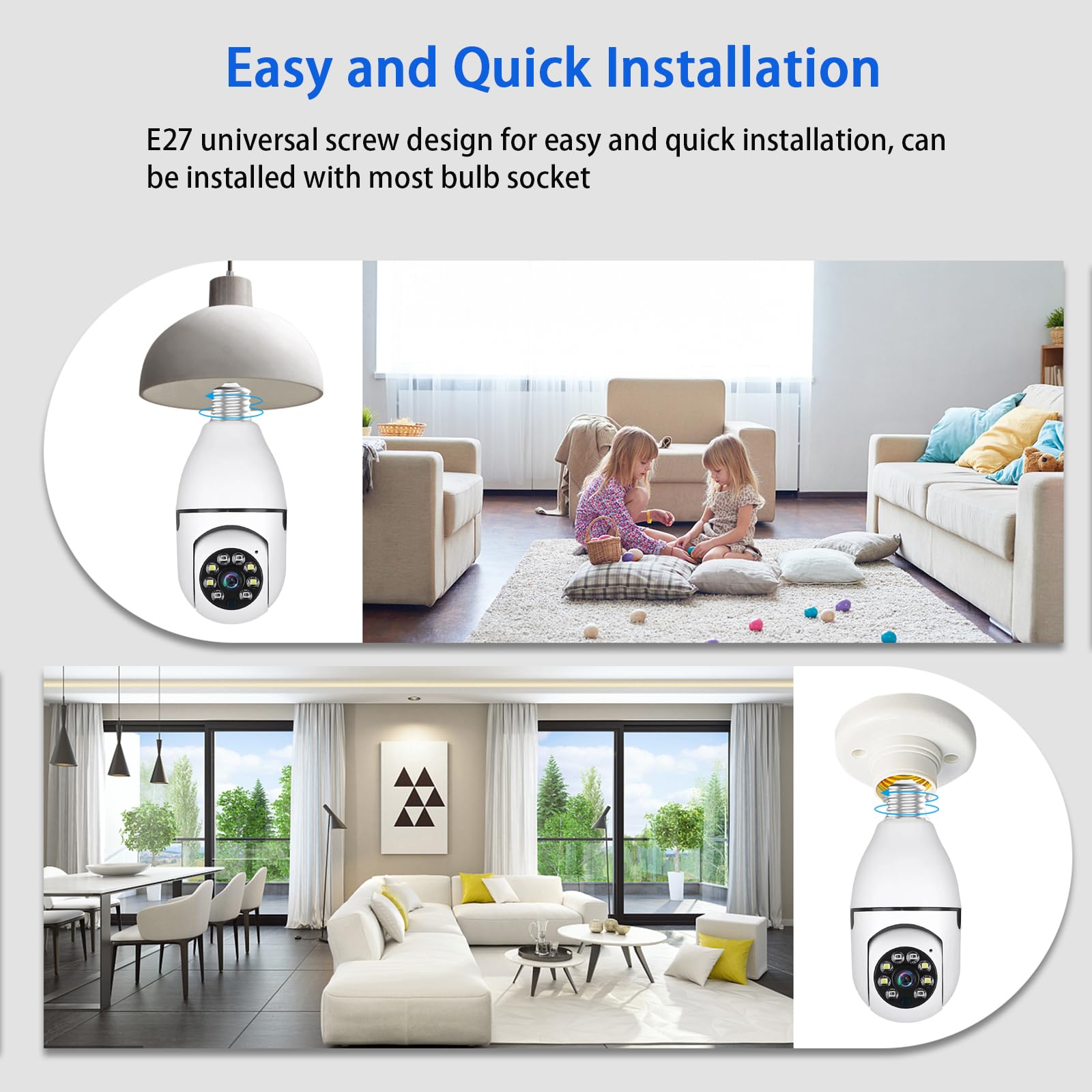 Dosilkc 2K Light Bulb Security Camera, 2.4Ghz/5Ghz Wifi Lightbulb Cameras For Home Security, E27 Light Socket Easy Installation
