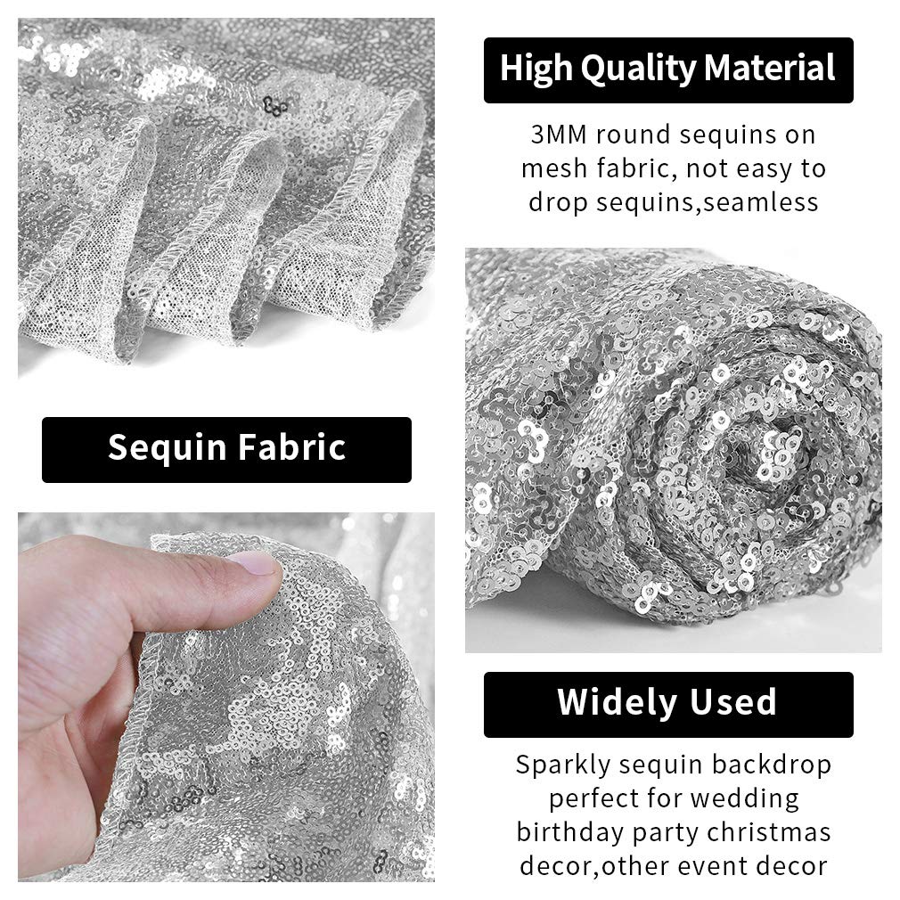 Hahuho Silver Sequin Backdrop Curtain, 4Pcs 2Ftx8Ft Glitter Backdrop Curtain For Parties, Christmas, Wedding, Party Decoration(4