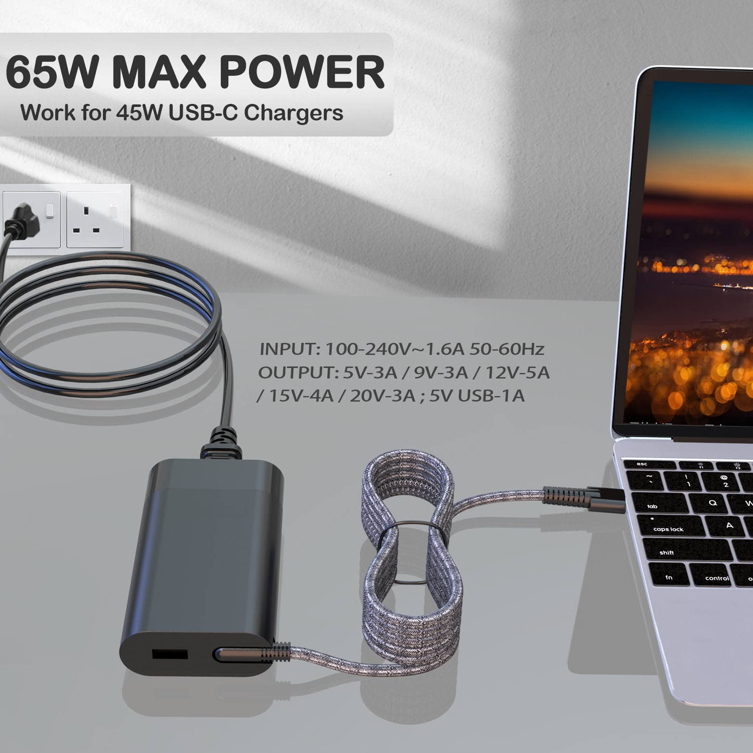 Original Replacement New Version 65W Hp Usb C Laptop Charger For Hp Elitebook X360, Spectre X360, Hp Chromebook, Elite X2, Probook, Split X2, Pavilion, Envy Travel Ac Power Supply Adapter