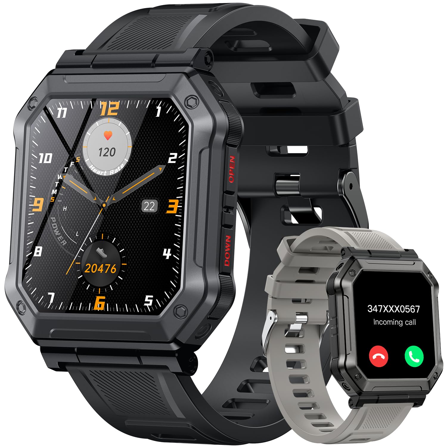 Smart Watch For Men Fitness Tracker: (Make/Answer Call) Bluetooth Military Smartwatch For Android Phones Iphone Waterproof Outdo