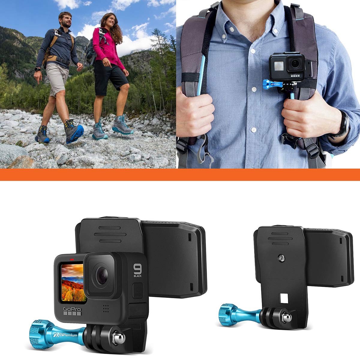 Mipremium Backpack Strap Clip Mount For Gopro Hero 13 12 11 10 9 8 7 6 5 4 3+ Session Black Silver Xiaoyi 4K Sjcam Yi Sports Action Camera Perfect Shoulder And Hat Quick Release Clamp Body Cam Holder